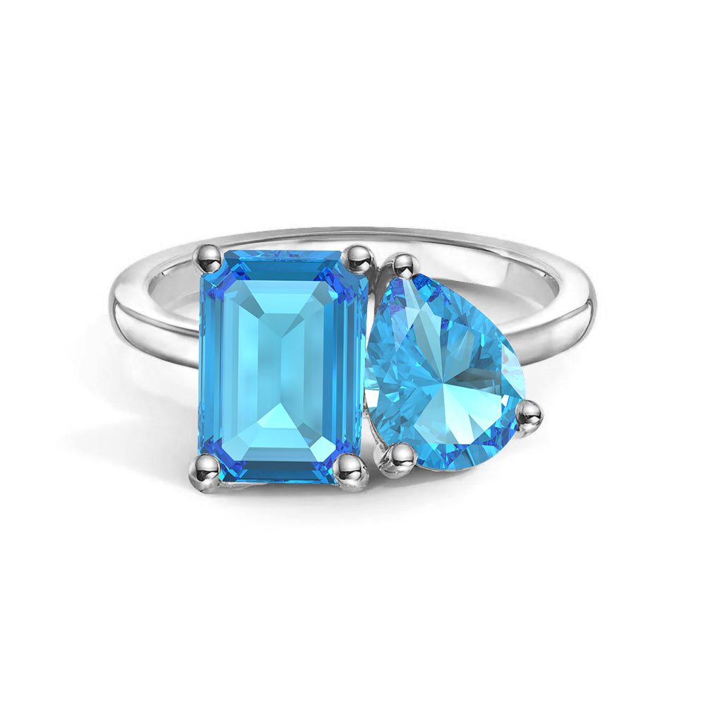 Personalized Toi et Moi Blue Topaz Birthstone Ring for Women - Custom Anniversary Jewelry Gift for Her - Perfect for Valentine's Day, Engagement & Romantic Occasions