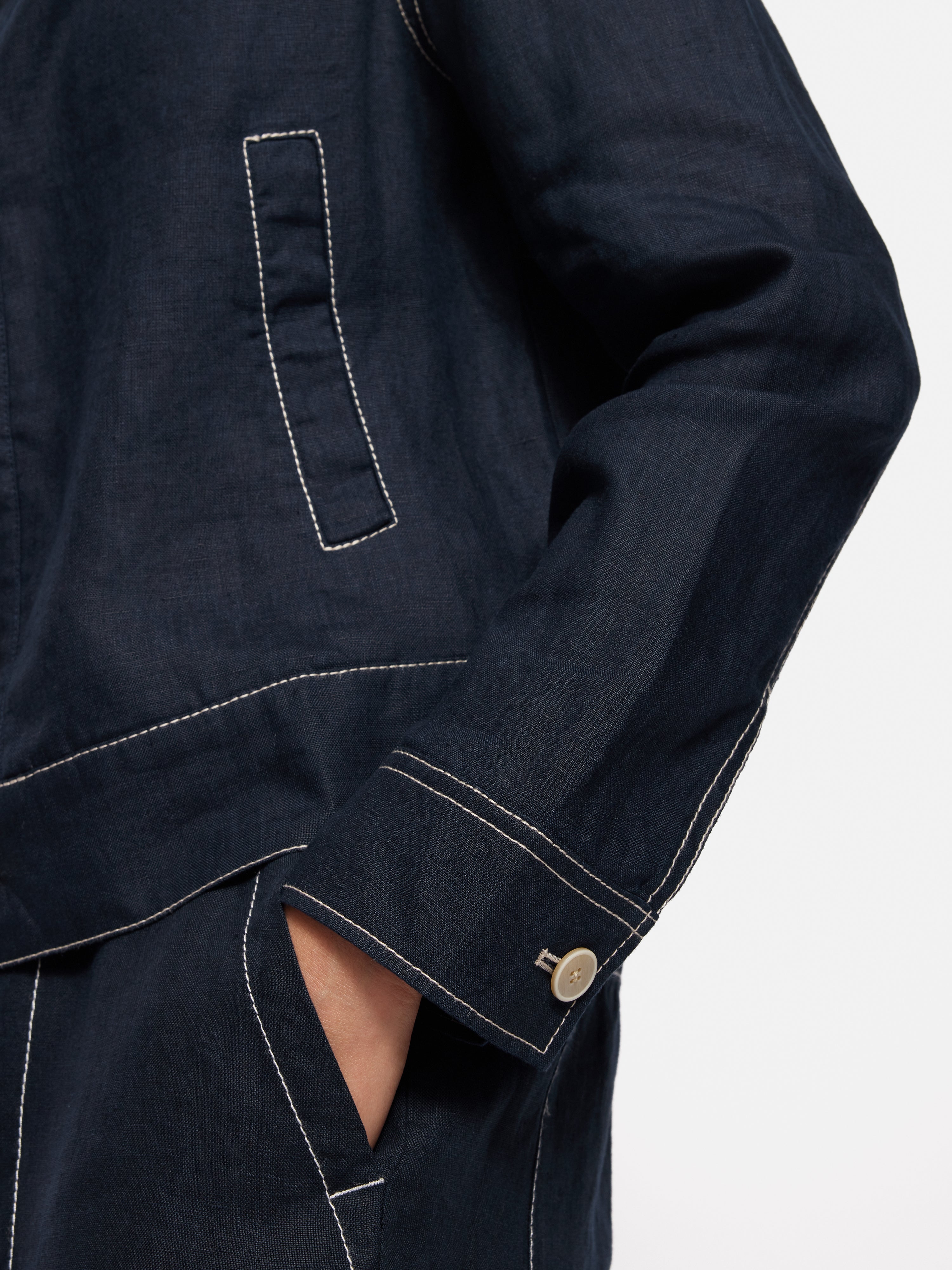 French Linen Cropped Jacket for Women - Lightweight Navy Blue Summer Blazer | Perfect for Office Wear, Casual Outings & Beach Cover-Up