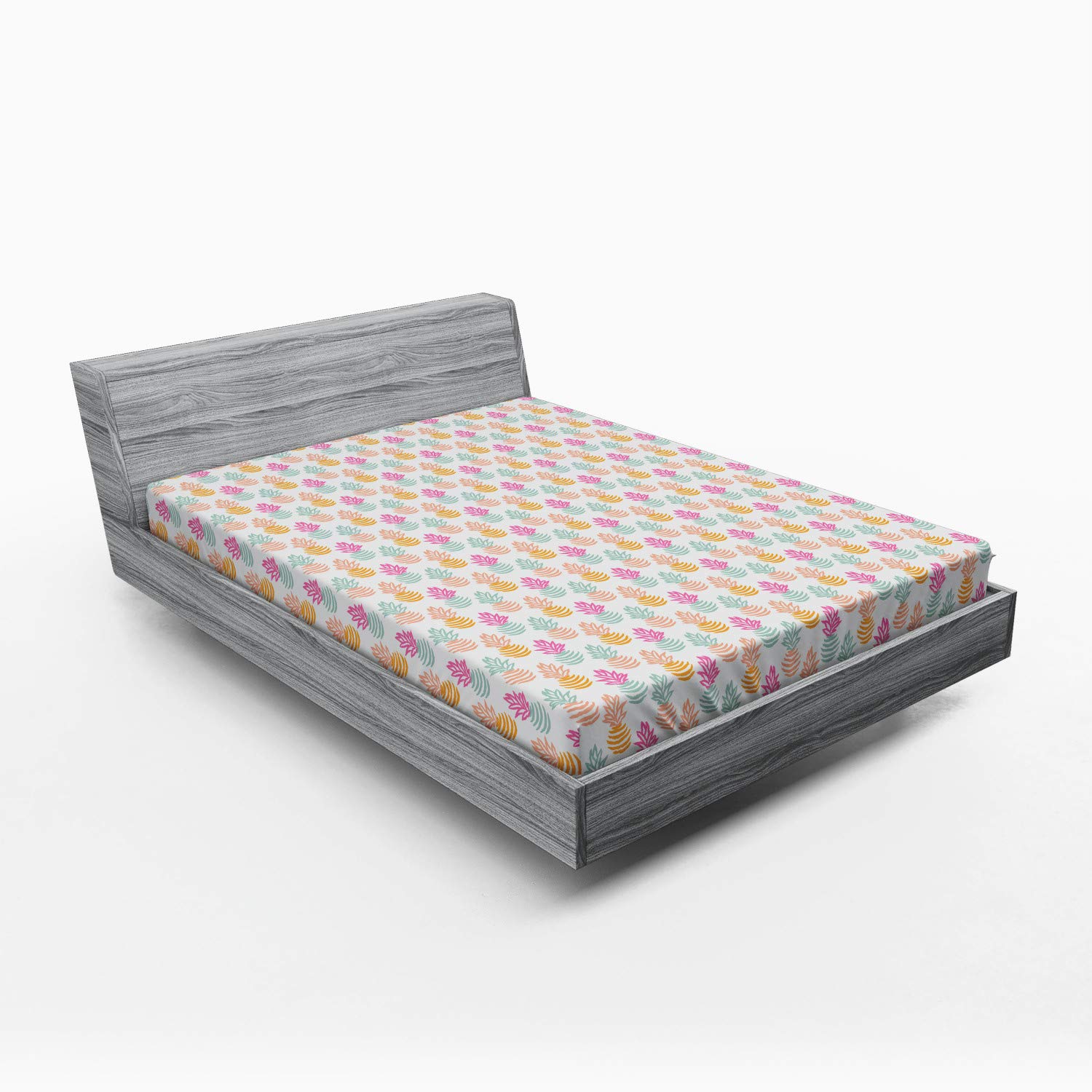 Ambesonne Pineapple Cartoon Fitted Sheet - Queen Size Deep Pocket Bed Cover with All-Round Elastic, Apricot Peach - Perfect for Kids' Rooms, Beach Themed Decor & Tropical Bedroom Designs