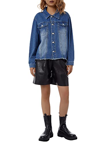 Murnouche Women's Loose Fit Distressed Denim Jacket - Long Sleeve Button Down Frayed Jean Jacket for Casual Outfits & Streetwear Style