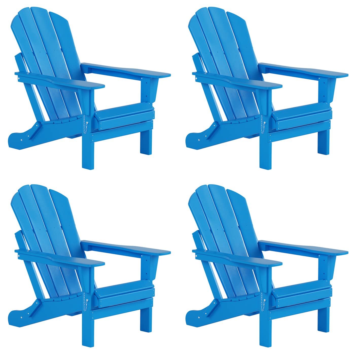4-Pack Classic Folding Plastic Adirondack Chairs - UV Resistant Outdoor Patio Furniture for Garden, Poolside & Backyard (Pacific Blue) - Perfect for Relaxing, Sunbathing & Entertaining Guests