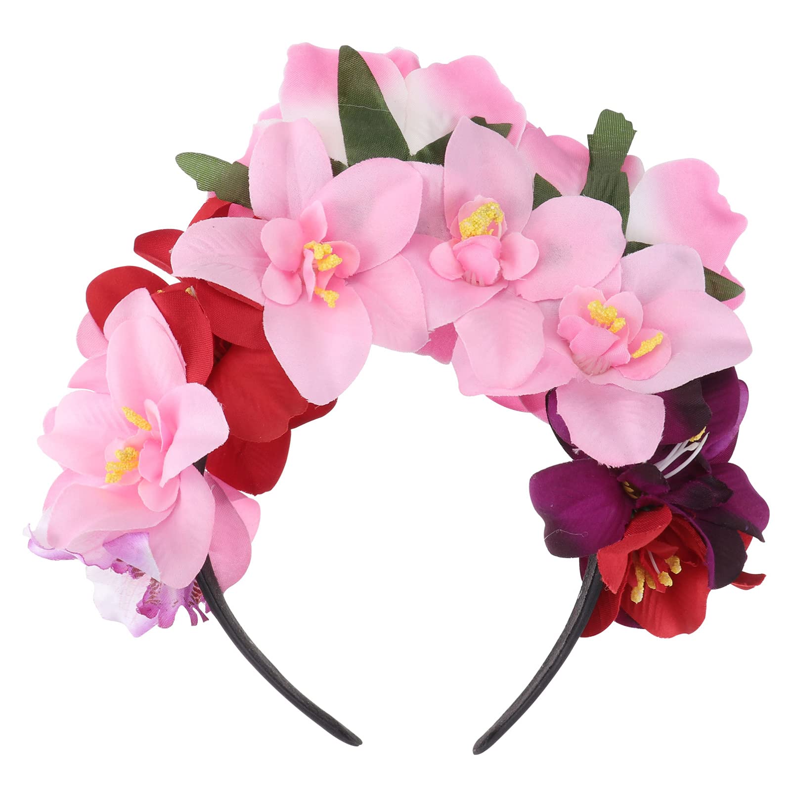 Minkissy Mexican Day of the Dead Headband - Floral Rose Crown for Halloween Costume, Dia de los Muertos Party, Cosplay & Festival Accessories (Pink) - Perfect for Themed Events, Photo Shoots and Cultural Celebrations