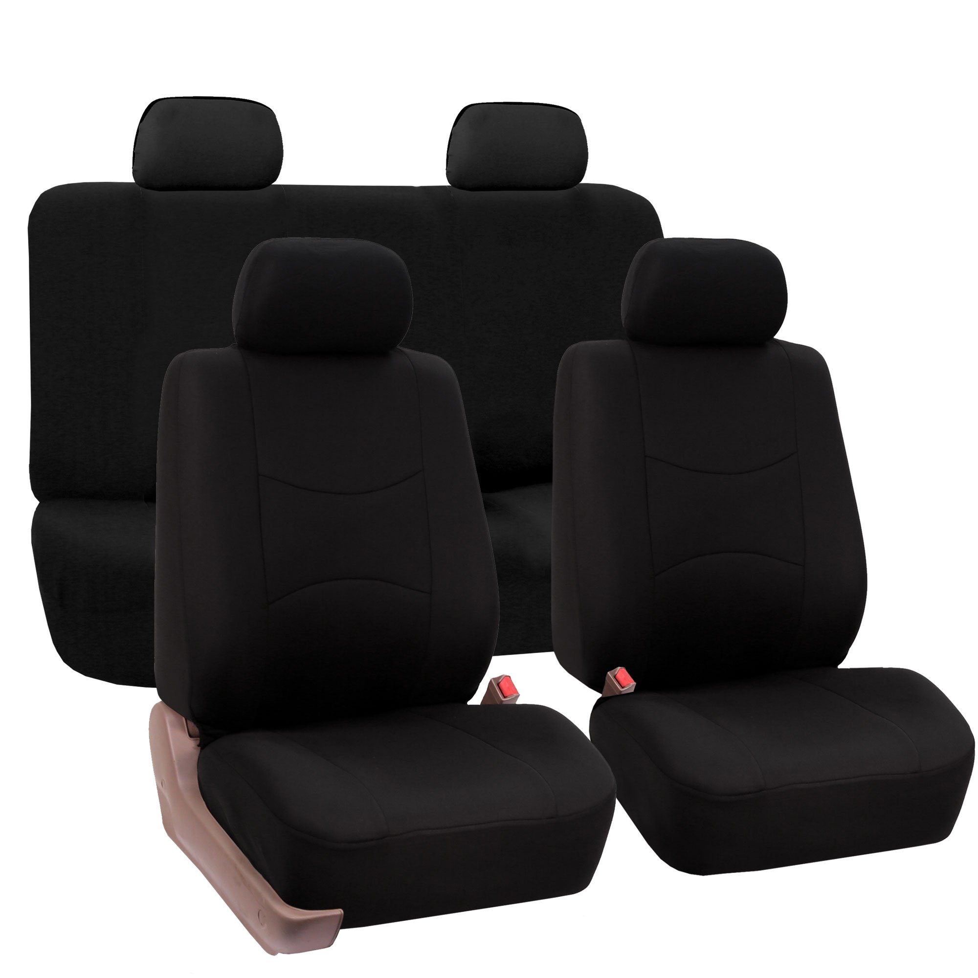 FH Group Universal Fit Car Seat Covers Full Set - Washable Cloth Seat Protectors for SUV, Sedan & Van | Low Back Front & Solid Back Design | Perfect for Daily Commute, Road Trips & Family Travel (Black)