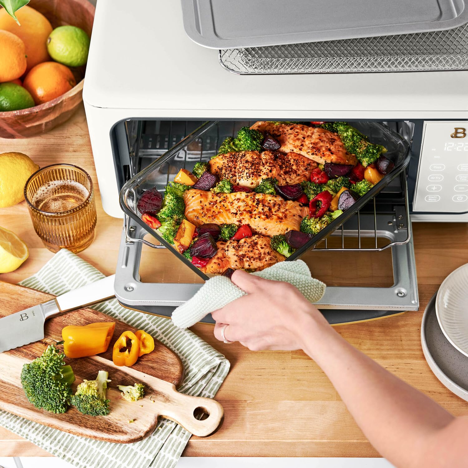 1800W Air Fry Toaster Oven with 9-Slice Capacity - White Icing by Drew Barrymore | Perfect for Baking, Roasting & Air Frying | Ideal for Small Kitchens & Quick Meals