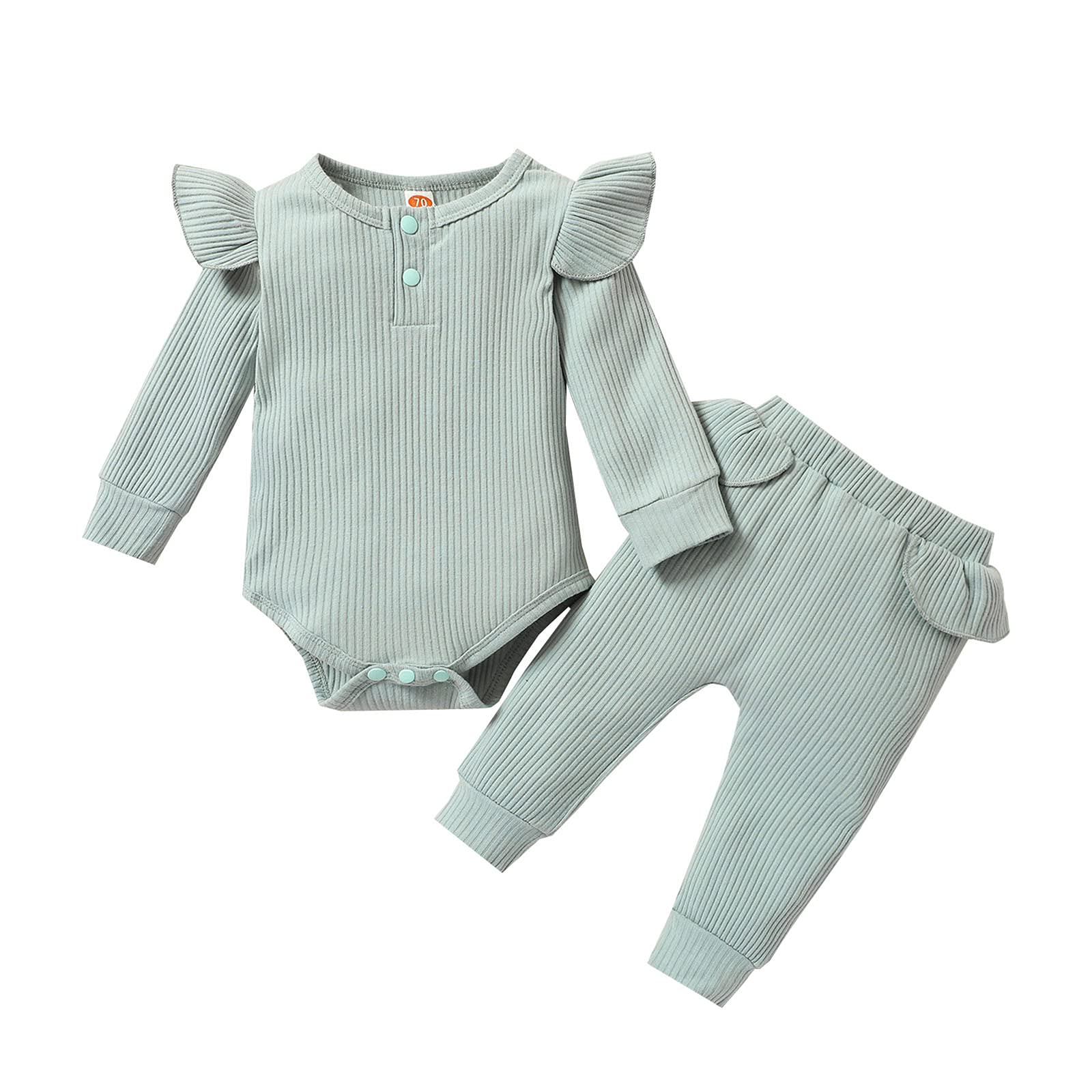 Newborn Baby Boy Girl Clothes Set - Soft Ribbed Knit Long Sleeve Romper & Pants 2PC Outfit for Fall Winter (Blue Striped, 3-6 Months) - Perfect for Family Photos, Daily Wear & Holiday Outfits