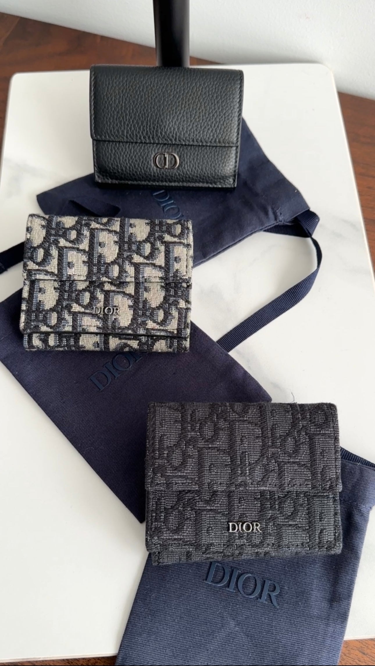 Christian Dior Oblique Canvas Navy Trifold Compact Wallet for Men - Luxury Designer RFID Blocking Slim Card Holder - Perfect for Travel, Business & Everyday Use