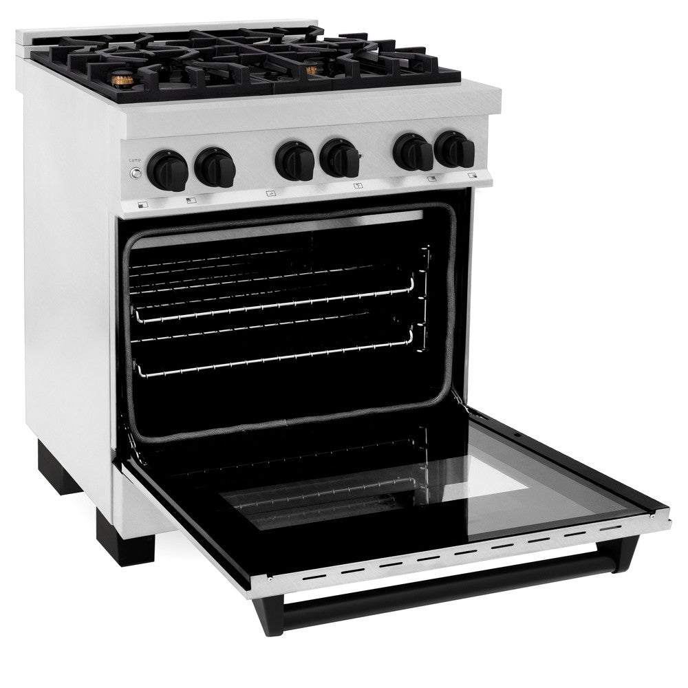 ZLINE Autograph Edition 30-inch 4.0 cu. ft. Dual Fuel Range - 4 Burner Gas Cooktop & Electric Convection Oven - Satin Stainless Steel with Matte Black Accents (RASZ SN 30 MB) - Perfect for Modern Kitchens & Professional Chefs