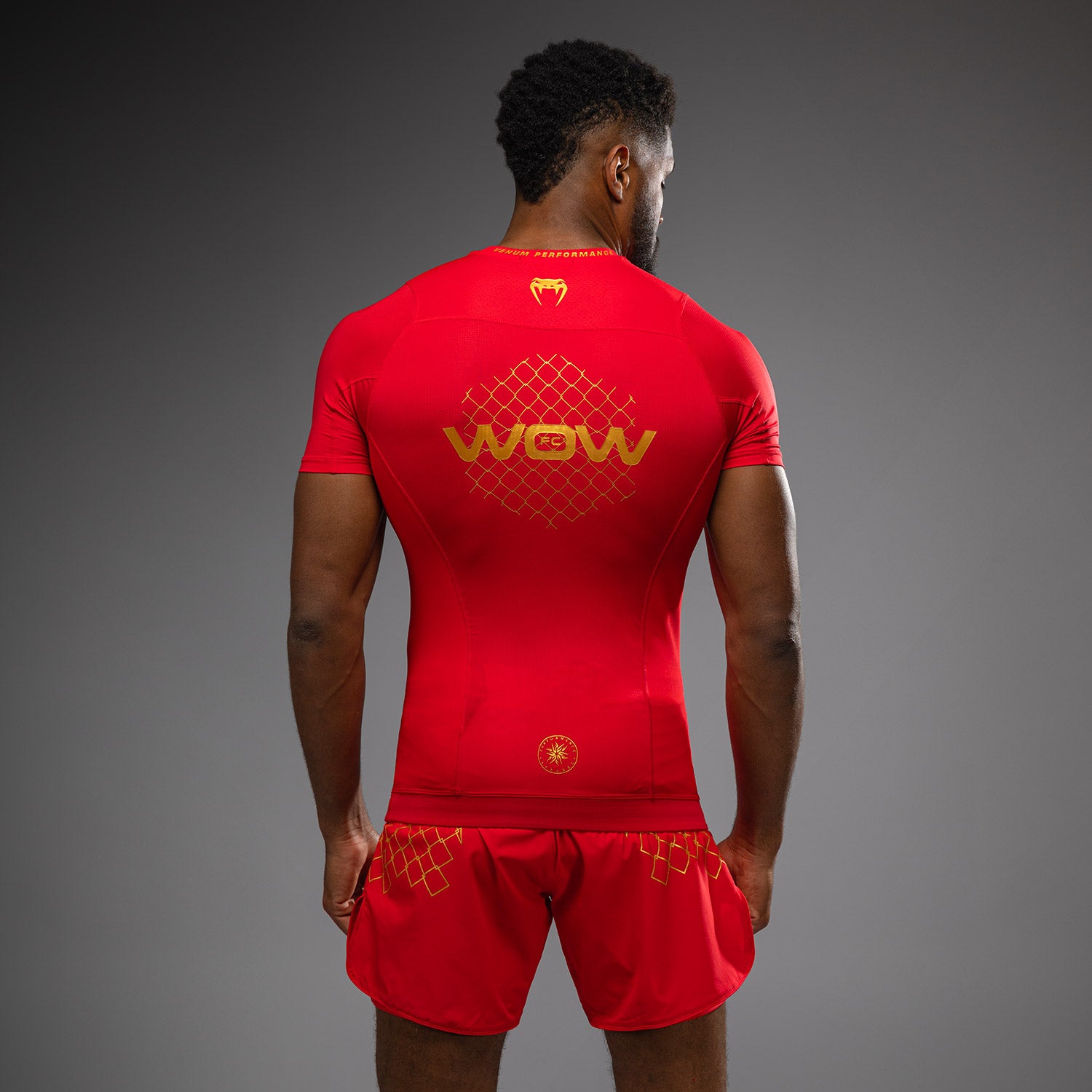 Venum x WOW FC Short Sleeve Rashguard - Fury Red & Gold - MMA Training, BJJ, Grappling & Combat Sports Shirt