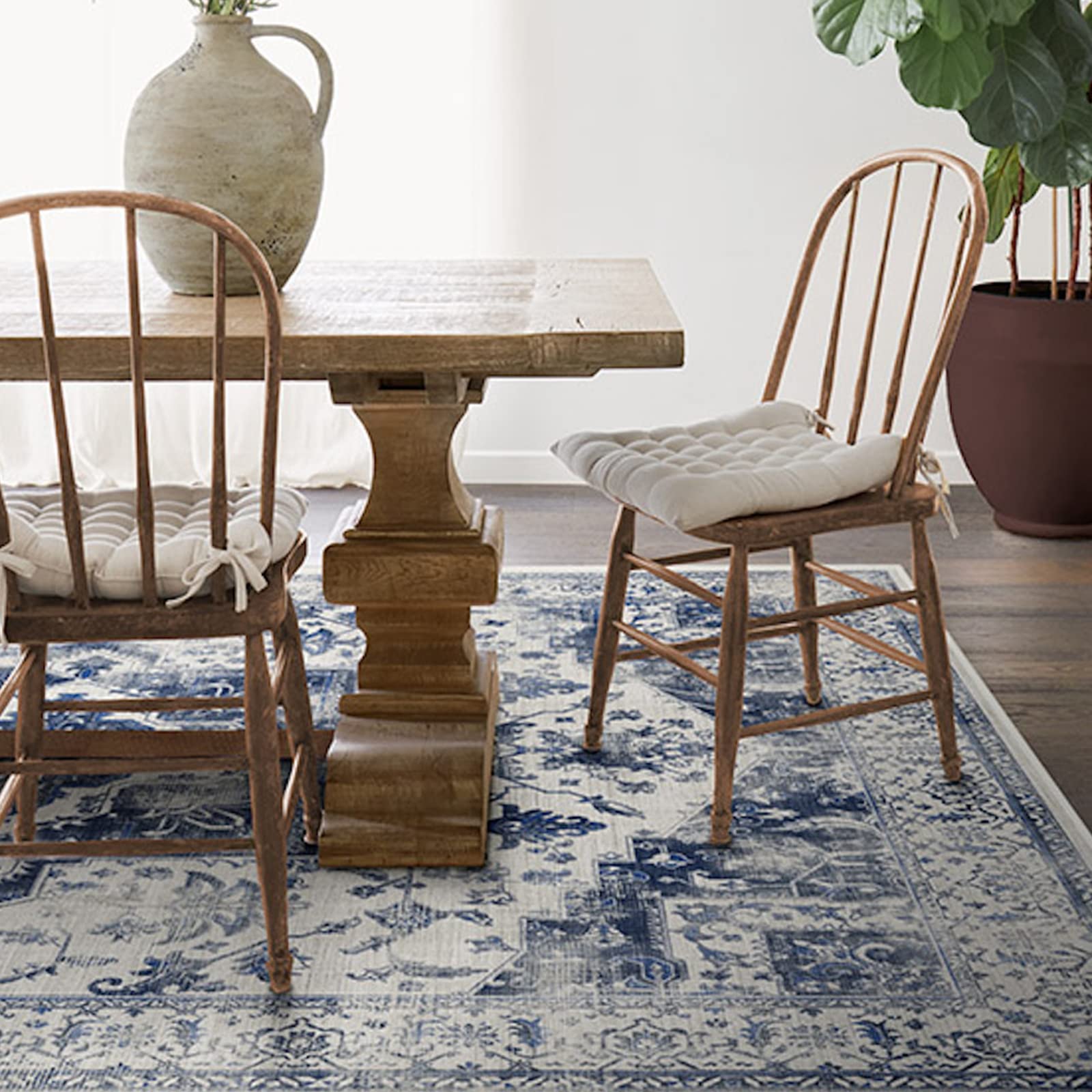 Ruggable Washable 6x9 Area Rug - Kira Delft Blue Pattern | Premium Non-Slip Rug for Living Room, Bedroom, Kitchen, Office & Classroom | Includes Gripper Pad | Perfect for High-Traffic Areas & Pet-Friendly Homes