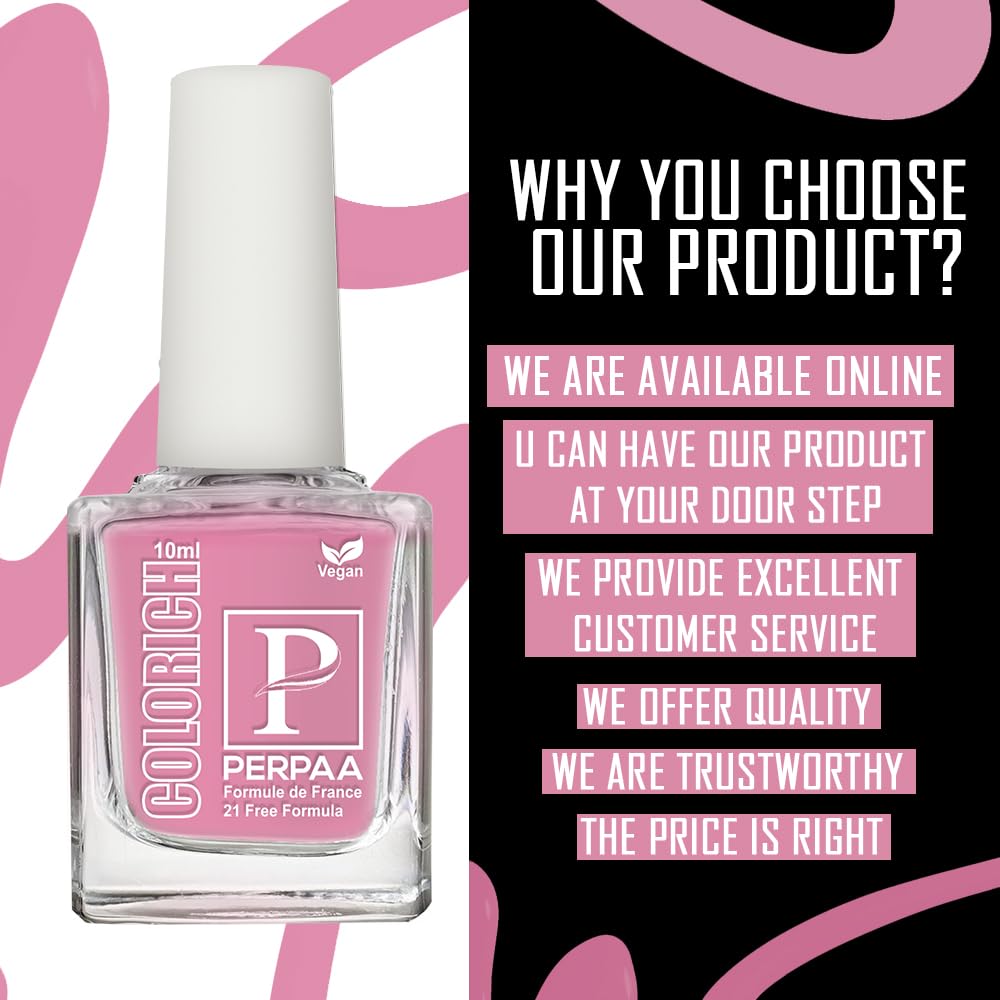 PERPAA Colorich Vegan Nail Polish - Baby Pink (10ml) | Quick Dry, High Shine, Long Lasting & Chip Resistant | Cruelty-Free & Non-Toxic Formula | Perfect for Everyday Wear, Date Nights & Special Occasions