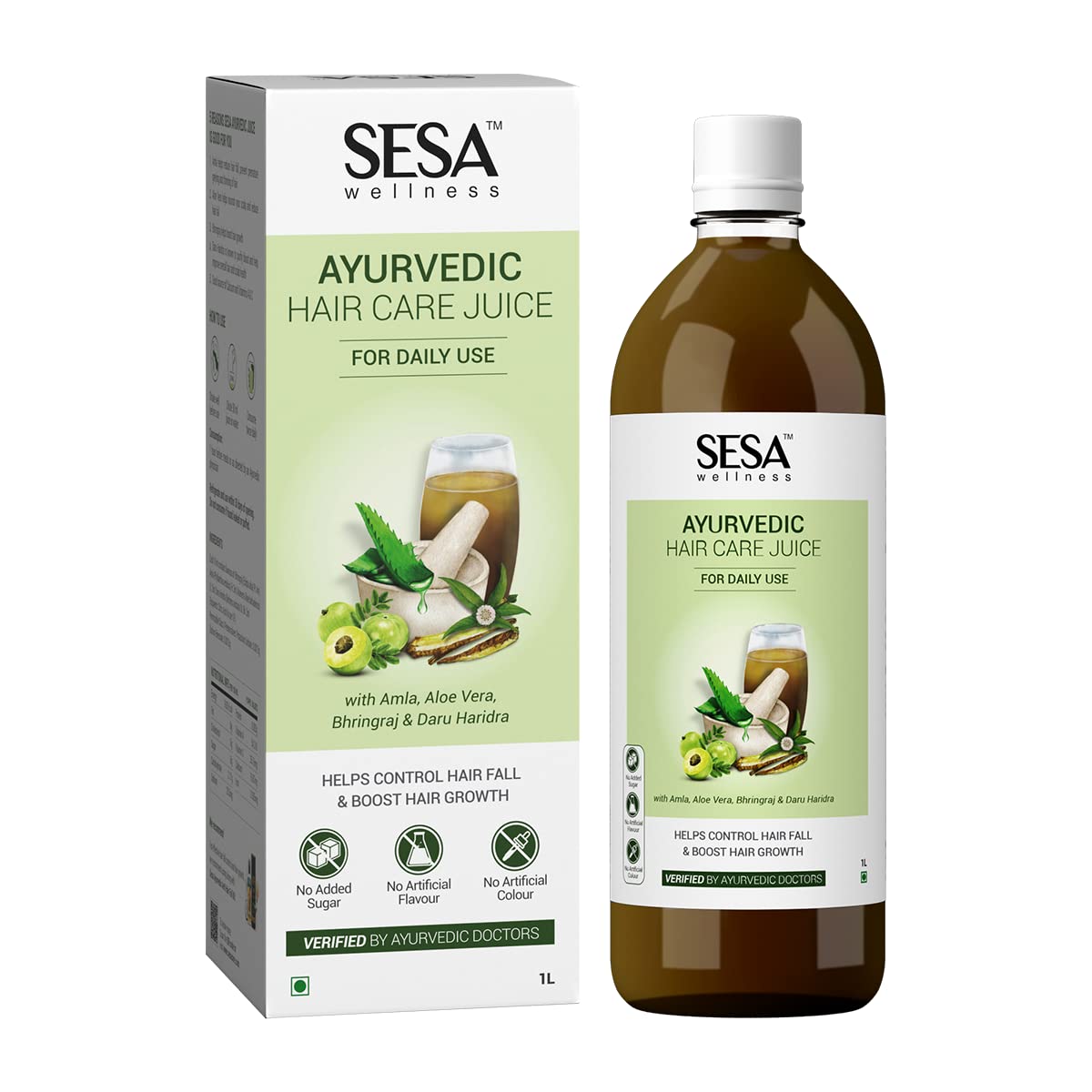 SESA Ayurvedic Hair Care Juice for Hair Growth & Hair Fall Control - Natural Bhringraj, Aloe Vera, Amla & Daru Haridra Extract - 1L Bottle (Pack of 1) - Promotes Thicker, Stronger Hair for Men & Women - Perfect for Daily Hair Care Routine & Scalp Treatment