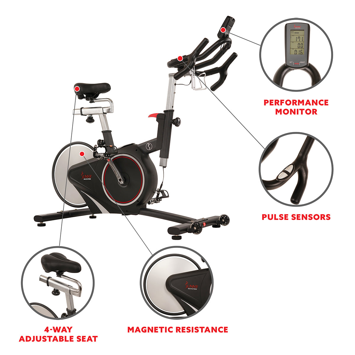 Magnetic Rear Belt Drive Stationary Exercise Bike with LCD Monitor & Cadence Sensor - 350 lbs Weight Capacity for Home Gym, Cardio Workout & Indoor Cycling Training