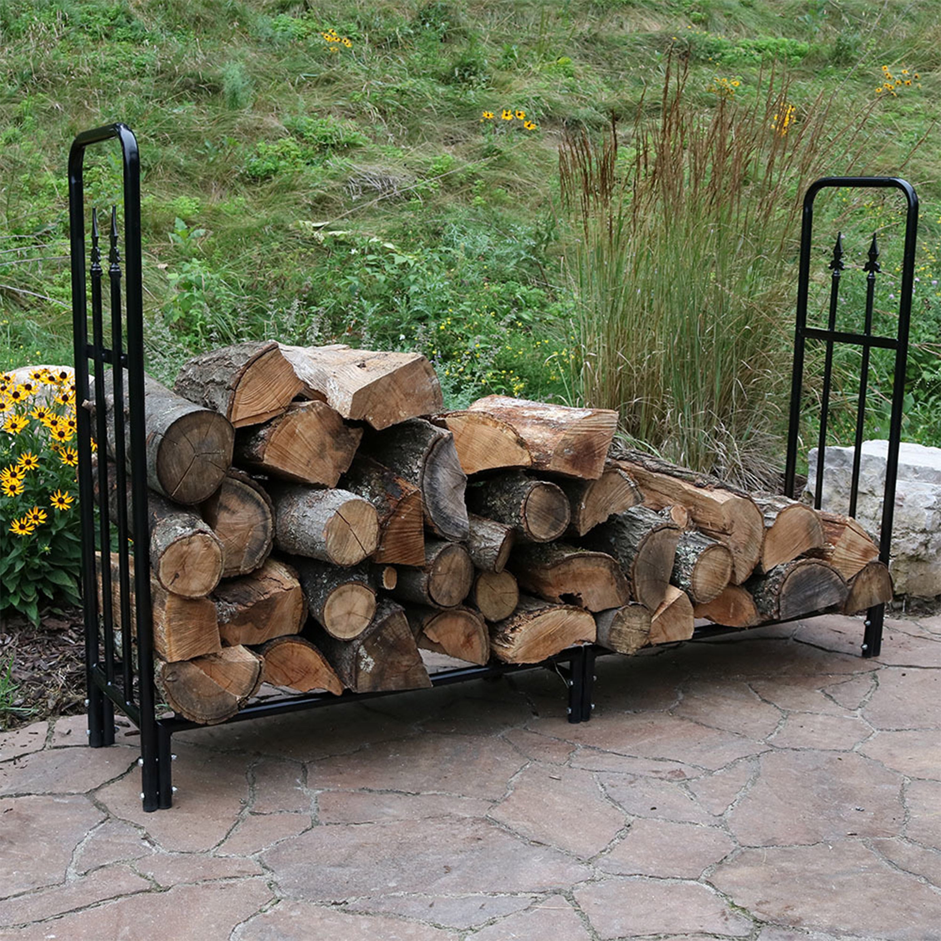 Sunnydaze 6-Foot Steel Firewood Holder - Indoor & Outdoor Log Rack for Fireplace, Patio, Camping - Rust-Resistant Decorative Storage Solution