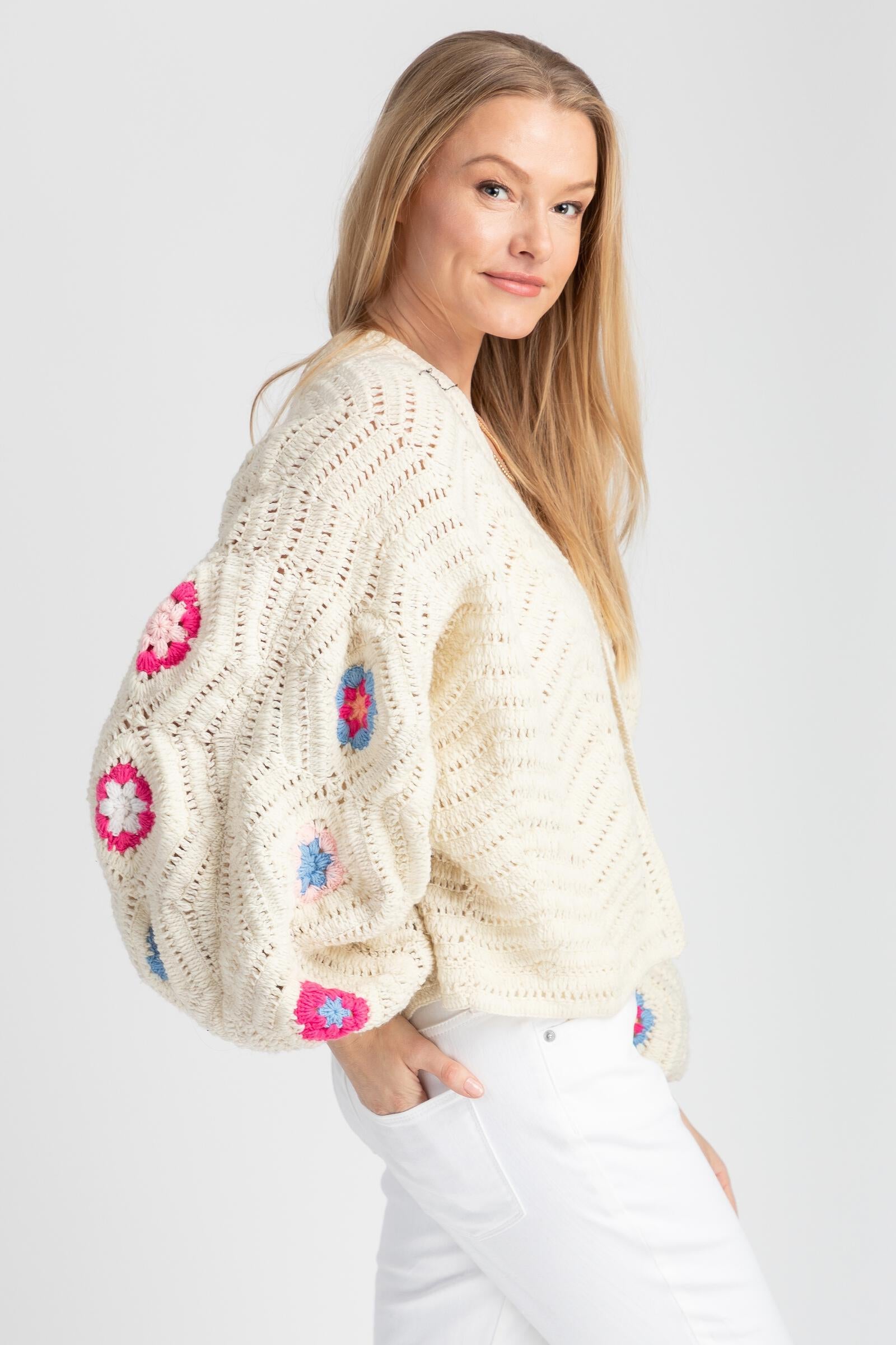 Crochet Knit Floral Cardigan for Women - Boho Lace Open Front Sweater - Lightweight Summer Cover Up for Beach, Vacation & Casual Outfits