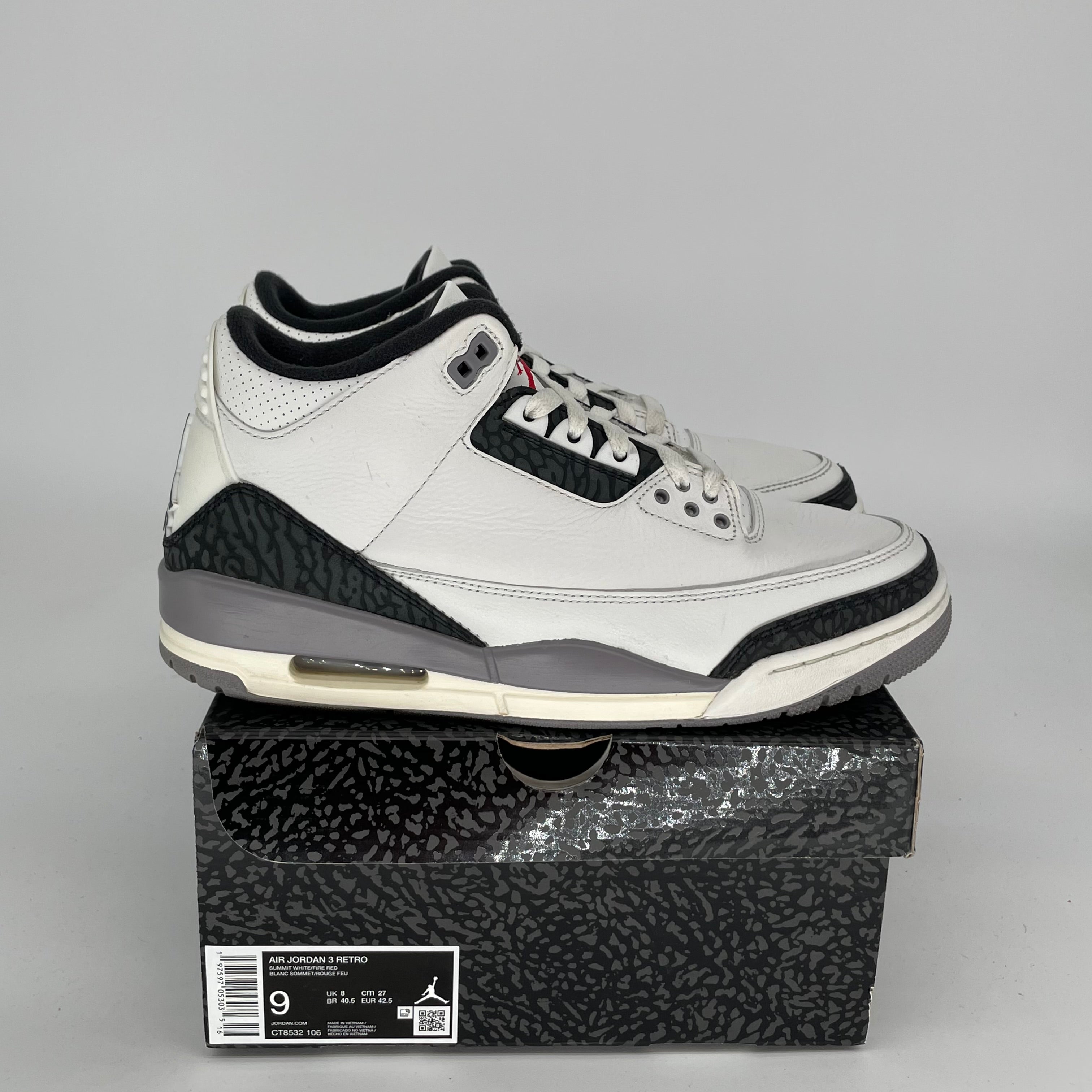 AIR JORDAN 3 Retro Cement Grey Basketball Shoes Men's Size 9 - Style CT8532-106 | Authentic Nike Sneakers for Running, Gym & Streetwear Fashion