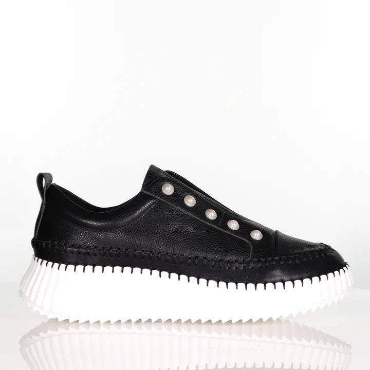 Pearlzie Black Platform Sneakers for Women - Trendy Chunky Sole Comfort Shoes for Casual Wear & Street Style