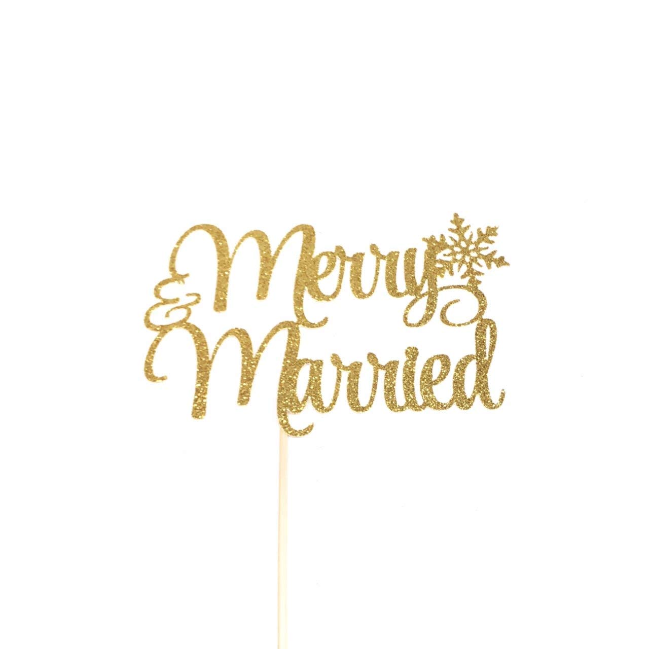 Merry and Married Winter Wedding Cake Topper - Elegant Bridal Shower Cake Decoration for Christmas & Holiday Celebrations