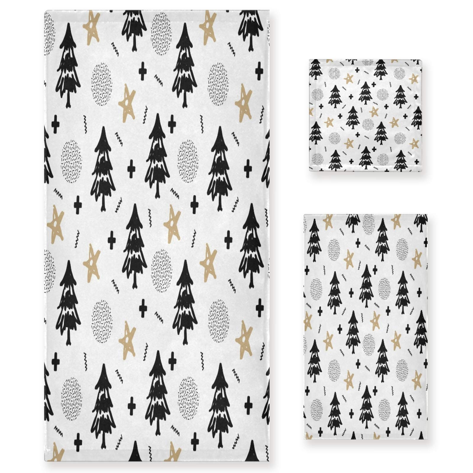 WELLDAY Soft Absorbent Black Christmas Tree Bath Towels Set of 3 - Luxury Bathroom Towels for Home, Hotel & Spa Decor - Perfect for Holiday Gifts, Guest Bathrooms & Festive Decorations
