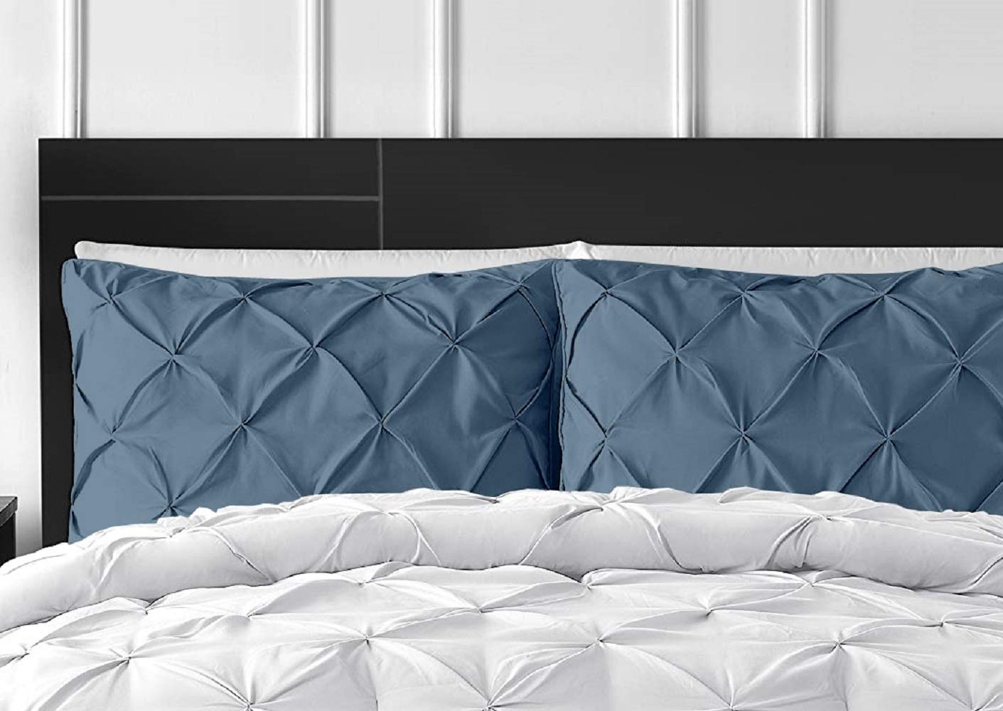 Premium 800TC 100% Cotton Pinch Pleated Standard Pillow Sham Set of 2 - Medium Blue (20