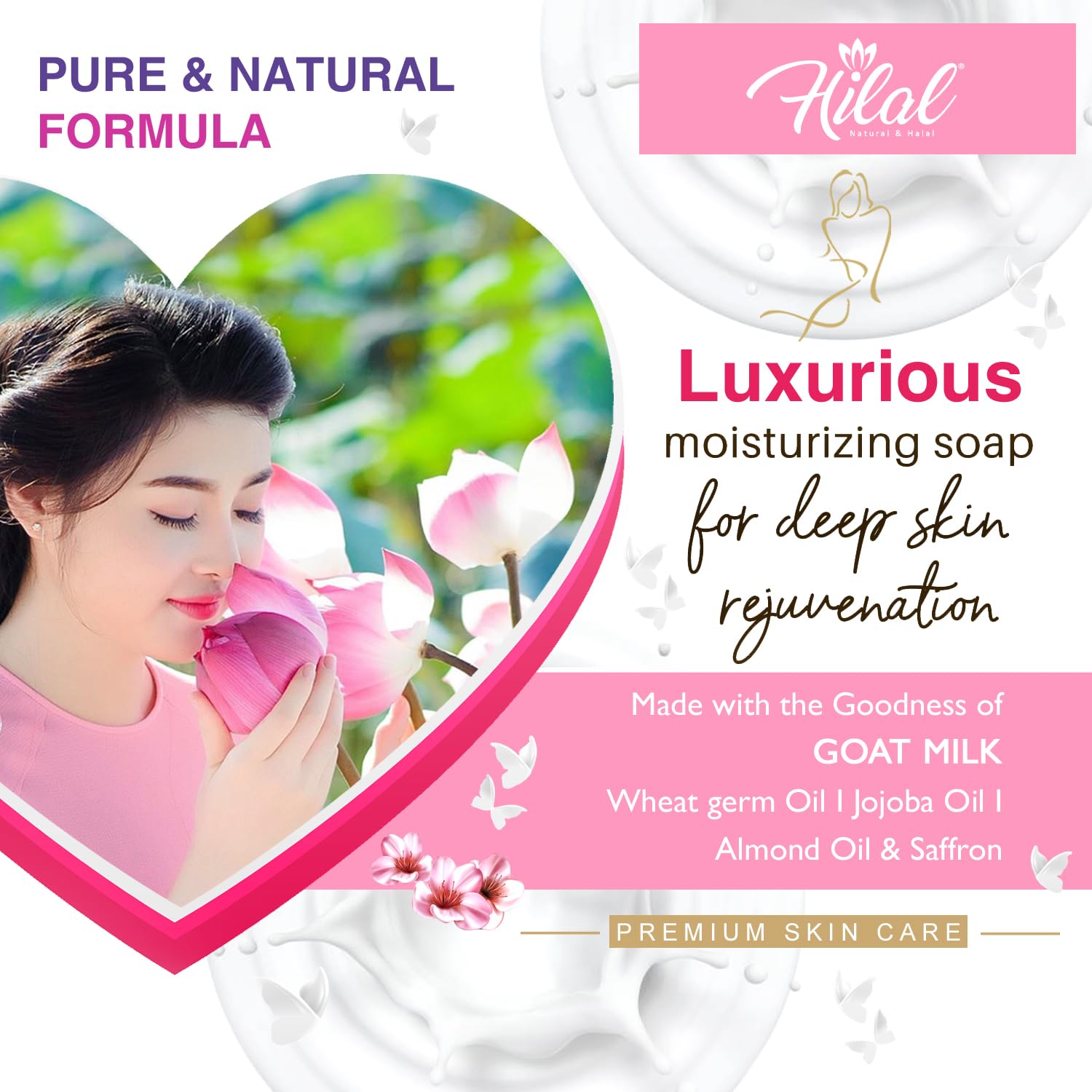 **Hilal Goat Milk Creamy Soap - 100g (Pack of 4) - Enriched with Goat Milk & Wheat Germ Oil for Nourished, Glowing Skin - Premium Grade Skincare - Ideal for Dry, Sensitive Skin & Daily Hydration**