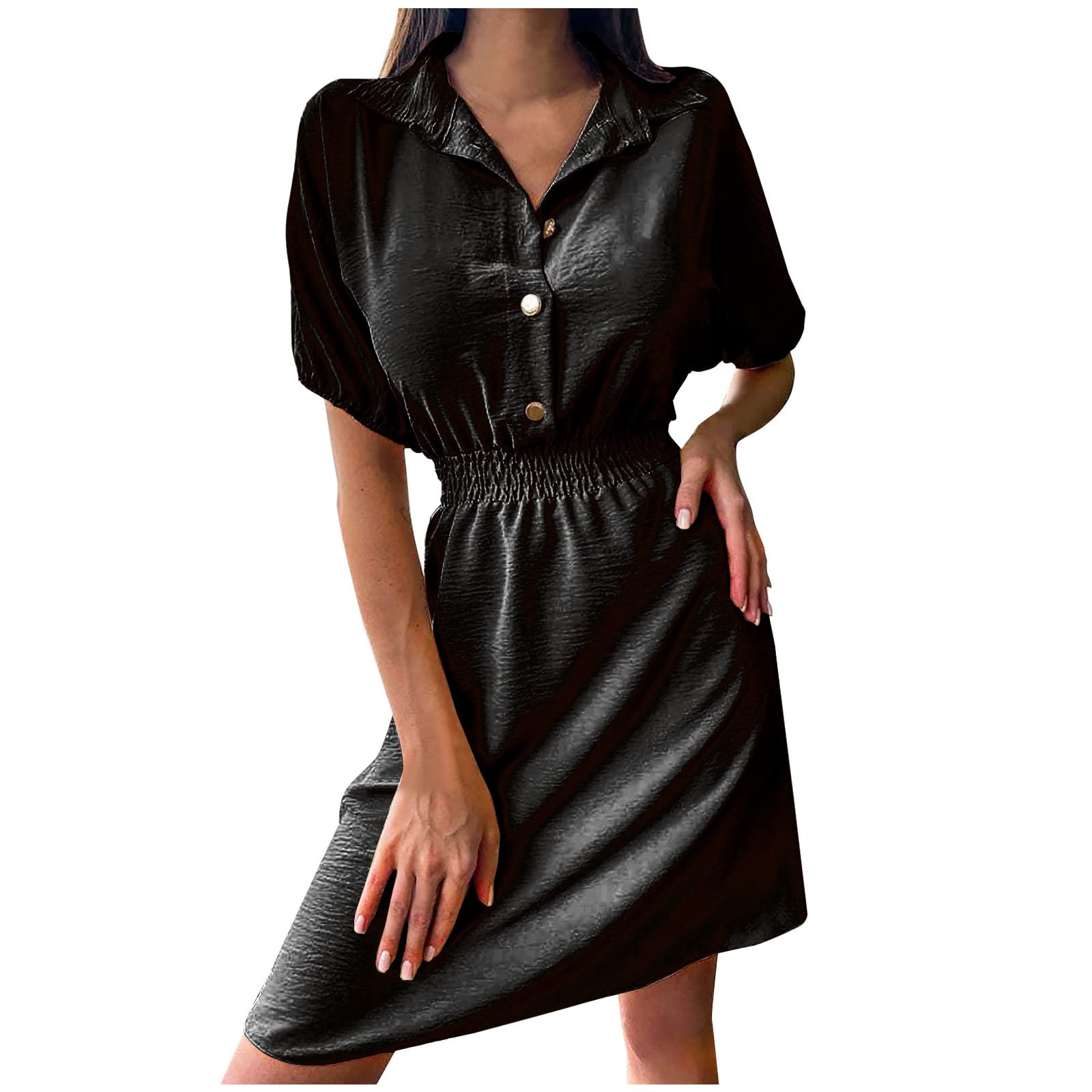 MOXIU Women's Summer Casual Boho Beach Sundress - V-Neck Short Sleeve Loose Mini Dress for Vacation, Travel & Outdoor Activities