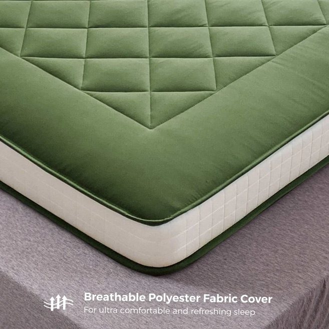 MAXYOYO Diamond Patterned Padded Japanese Floor Mattress - Extra Thick Quilted Mattress Topper in Green | Perfect for Guest Beds, Meditation & Small Spaces