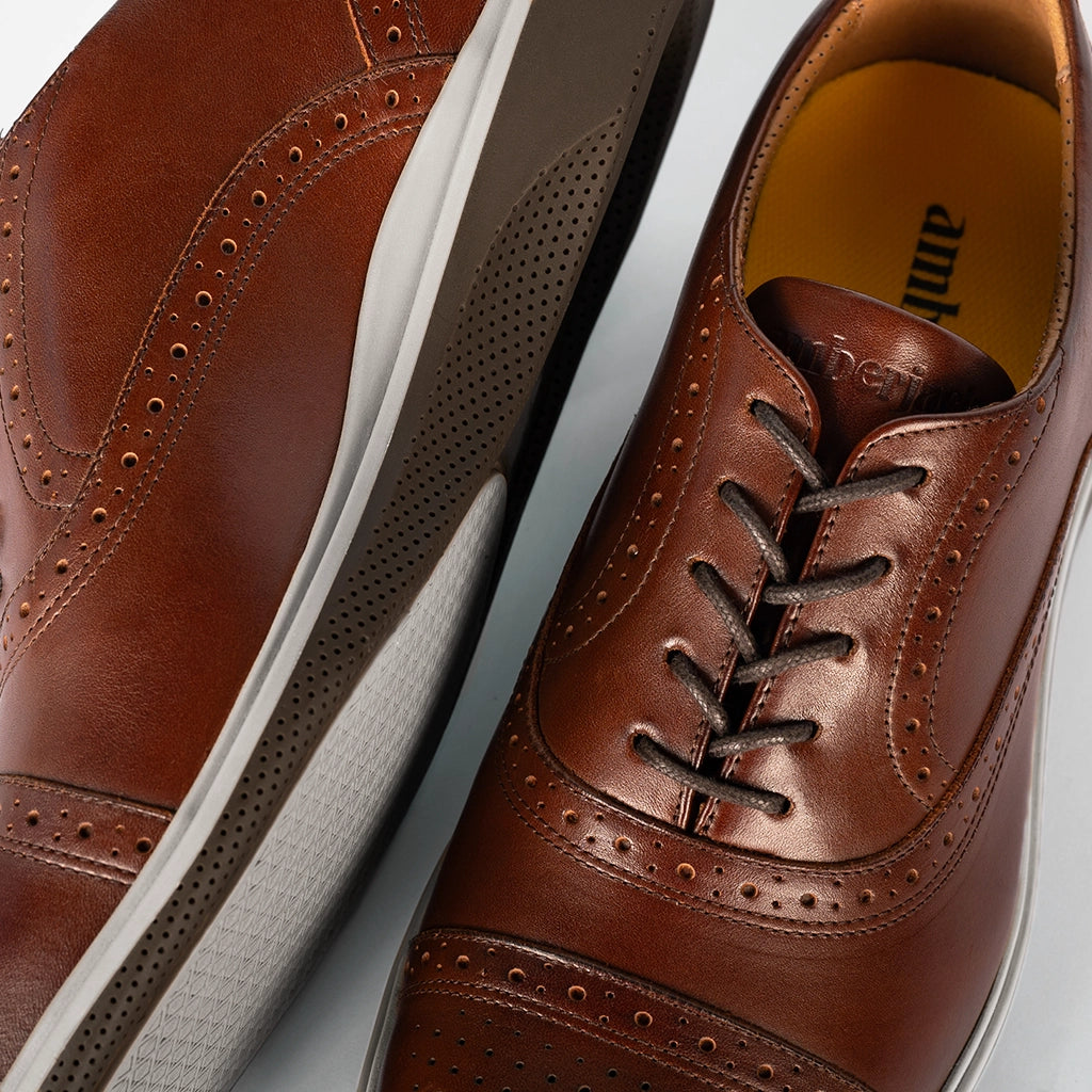 Premium Leather Cap Toe Oxford Shoes for Men - Classic Coffee Brown Dress Shoes for Business & Formal Occasions - Comfortable & Stylish Office & Wedding Shoes