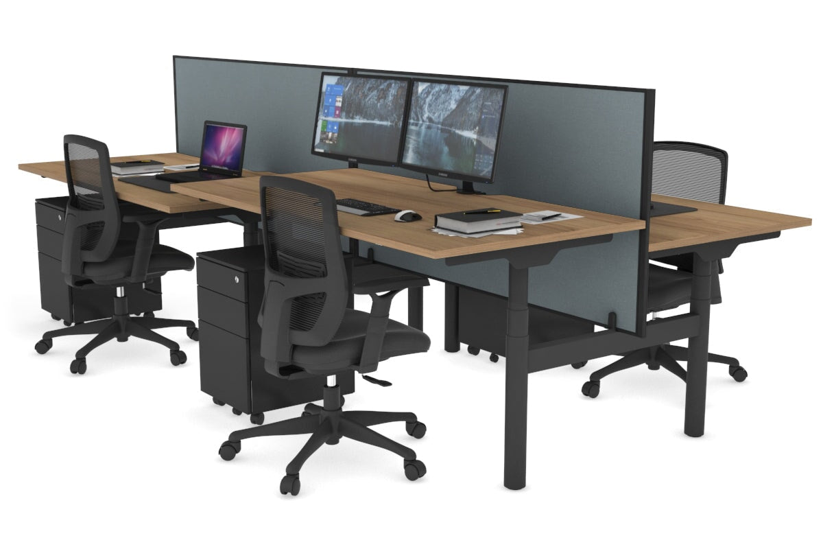 Flexi Premium Height Adjustable 4-Person H Bench Workstation - Black Frame [1200L x 800W with Cable Management] - Ideal for Office, Coworking Spaces & Home Offices