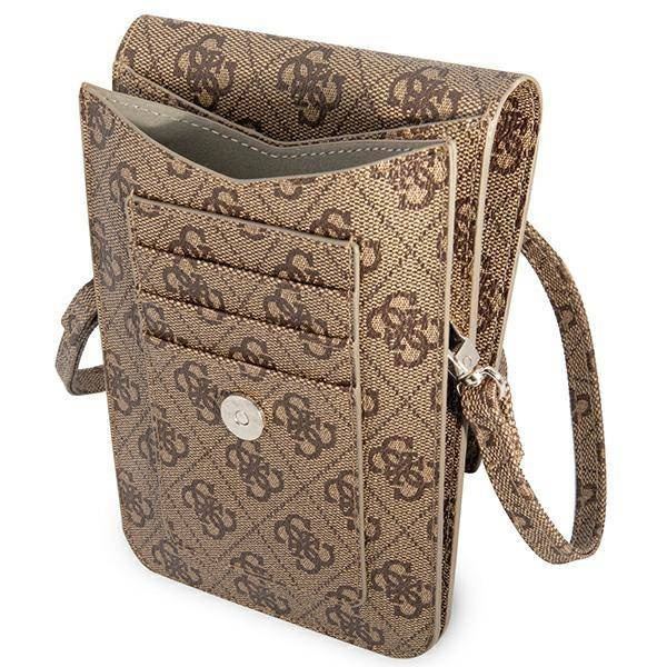 Guess 4G Triangle Universal Crossbody Phone Pouch with Adjustable Strap - Brown (GUWBP4TMBR) | Hands-Free Waist Bag for Travel, Shopping & Outdoor Activities