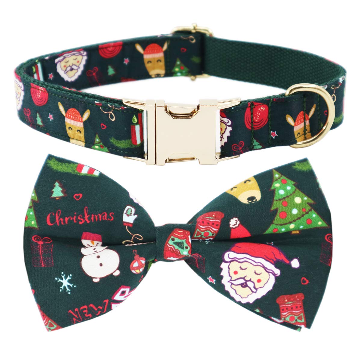 Festive Christmas Dog Collar with Bow Tie - Adjustable Pet Collar for Small Dogs - Perfect for Holiday Photos, Parties & Gifts (Size S)