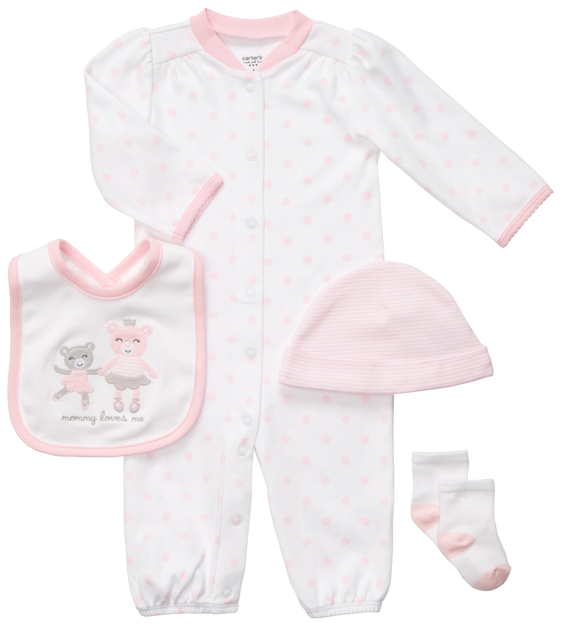 Carters Baby Girls' Pink Polka Dot 4-Piece Layette Set - Soft Cotton Newborn Outfit for Hospital, Photo Shoots & Special Occasions