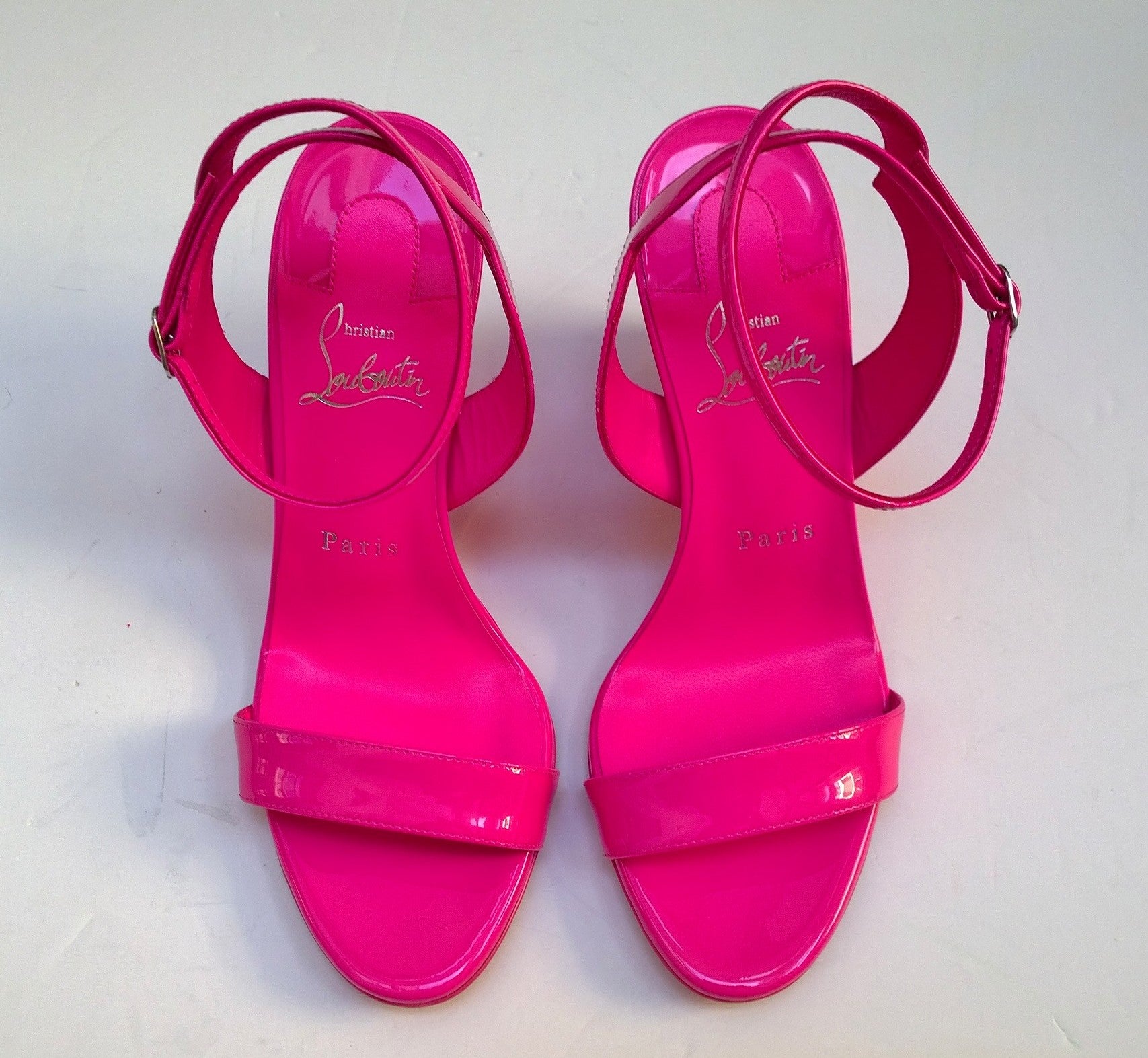 Christian Louboutin Zeppa Chick 100 Bolerose Bright Pink Patent Leather Wedge Sandals Heels - Women's Luxury Designer Shoes for Weddings, Parties & Summer Outfits