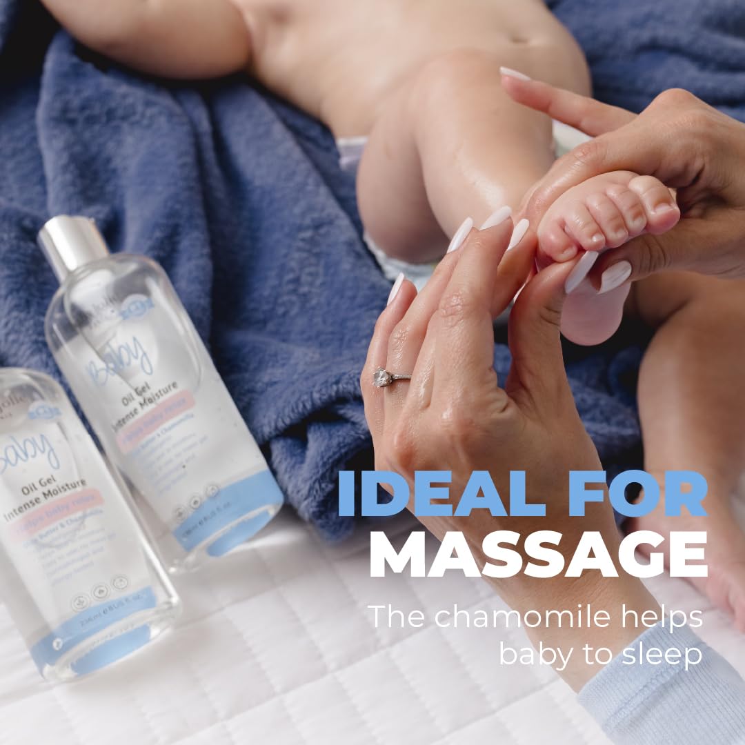 Baby Jolie Relaxing Baby Oil Gel with Shea Butter & Chamomile - Intensive Moisture for Sensitive Skin - 8oz - Perfect for Massage, Dry Skin Care & Bedtime Routine