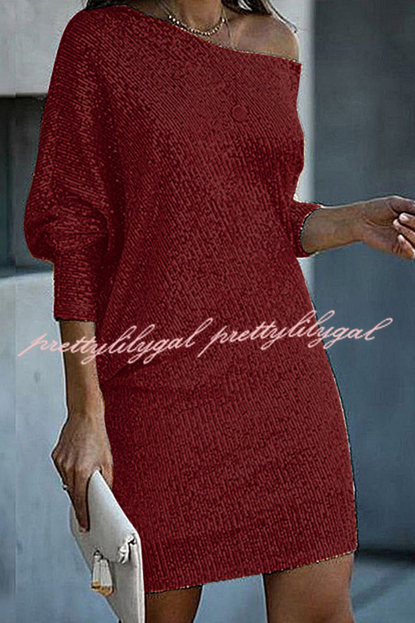 Elegant Solid Sequined Off-Shoulder Loose Mini Dress for Women - Perfect for Parties, Date Nights & Special Occasions