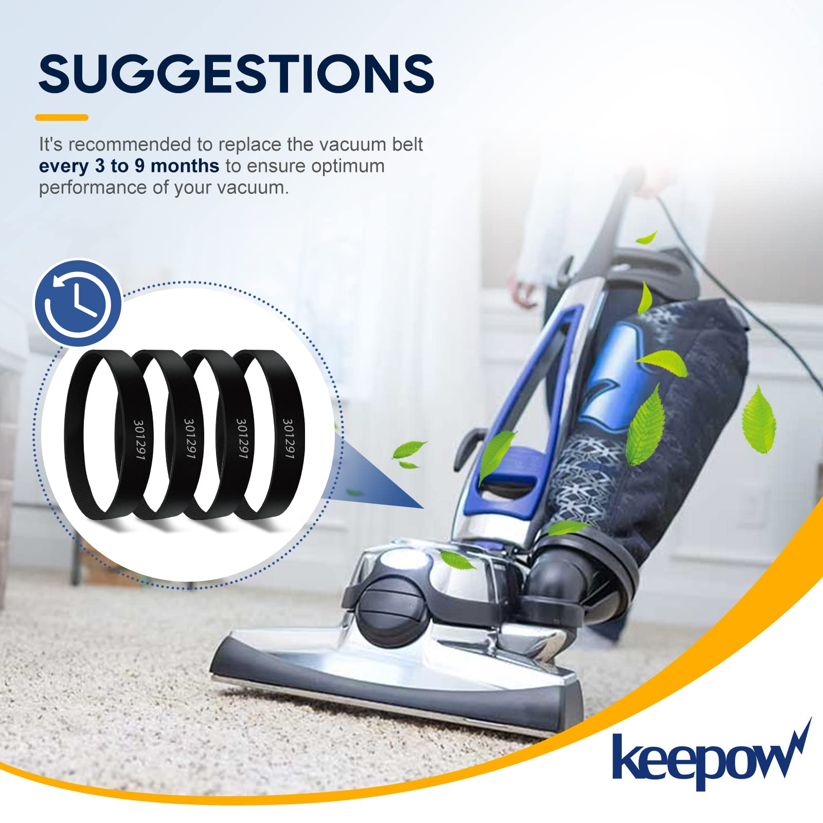 KEEPOW 301291 Kirby Vacuum Belt Replacement (8 Pack) - Compatible with All Generation Series Models G3 G4 G5 G6 - Durable Vacuum Cleaner Accessories for Home Cleaning & Maintenance