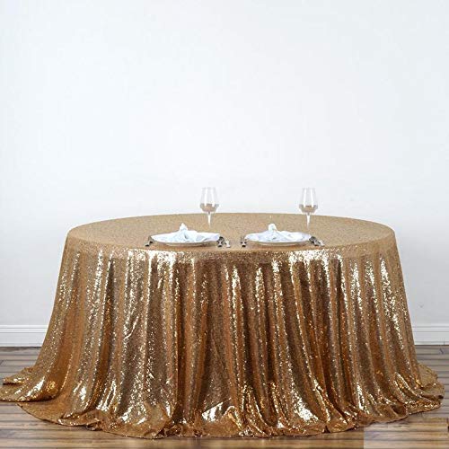 132 Inch Sequin Round Tablecloth - Premium Gold Payette Fabric for Weddings, Birthdays, Christmas & Party Decorations | Elegant Banquet, Reception, and Home Celebration Table Cover