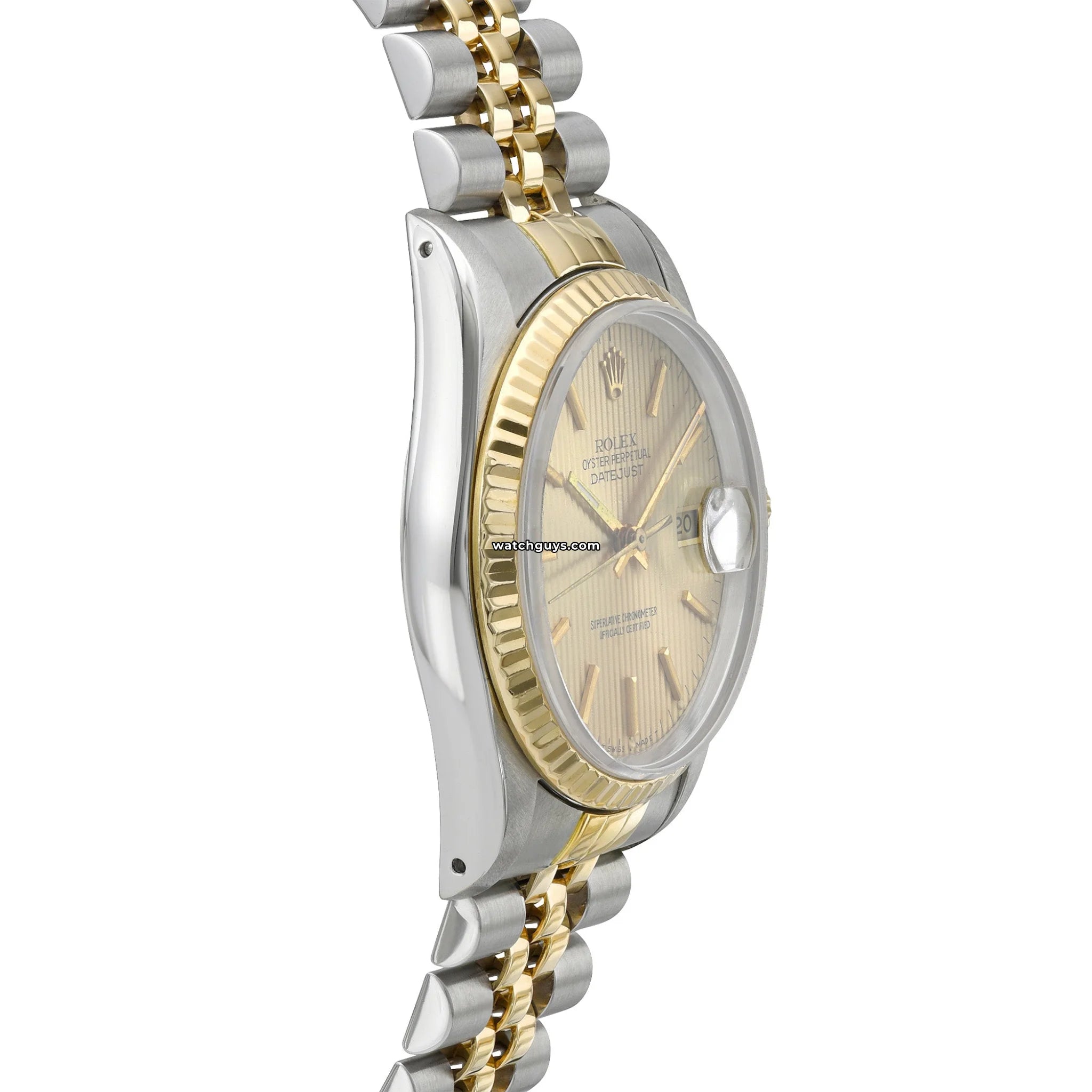 Rolex Datejust 16233 Men's Watch - Champagne Dial with Tapestry Pattern - 18K Gold & Stainless Steel - Luxury Dress Watch for Business & Formal Occasions