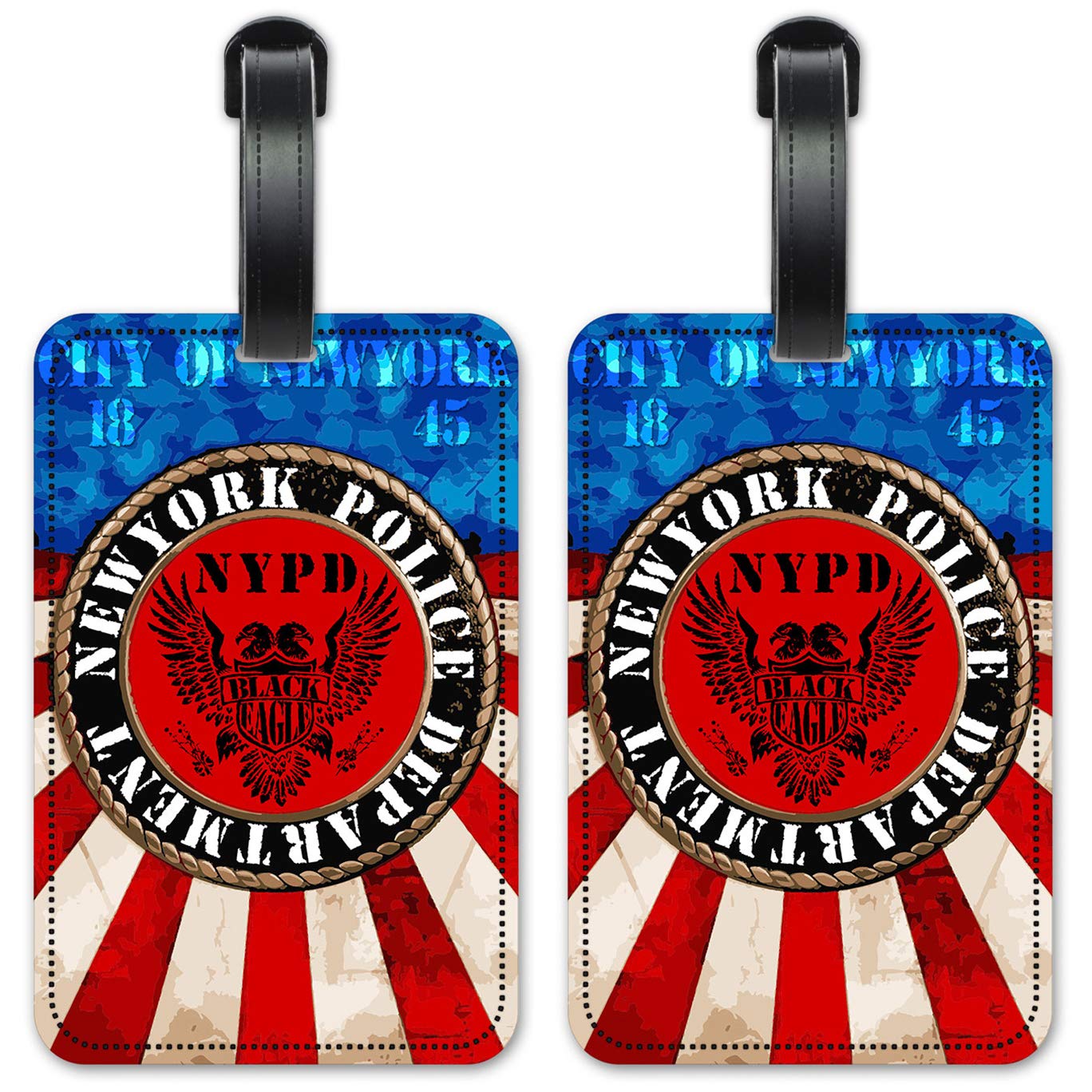 NYPD Themed Luggage ID Tags - Durable Suitcase Identification Cards Set of 2 - Perfect for Travel, Business Trips & Airport Security