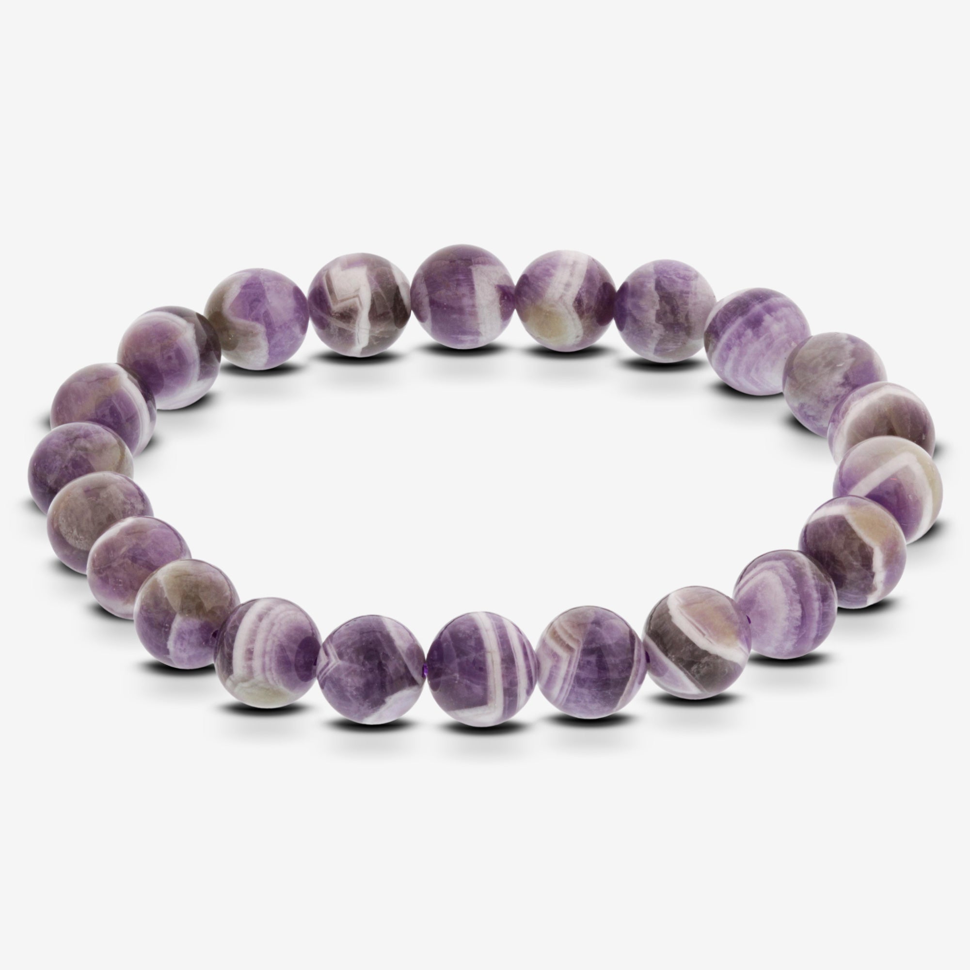 8mm Genuine Round Chevron Amethyst Gemstone Beads Stretch Bracelet for Women - Healing Crystal Jewelry for Meditation, Yoga & Spiritual Gifts