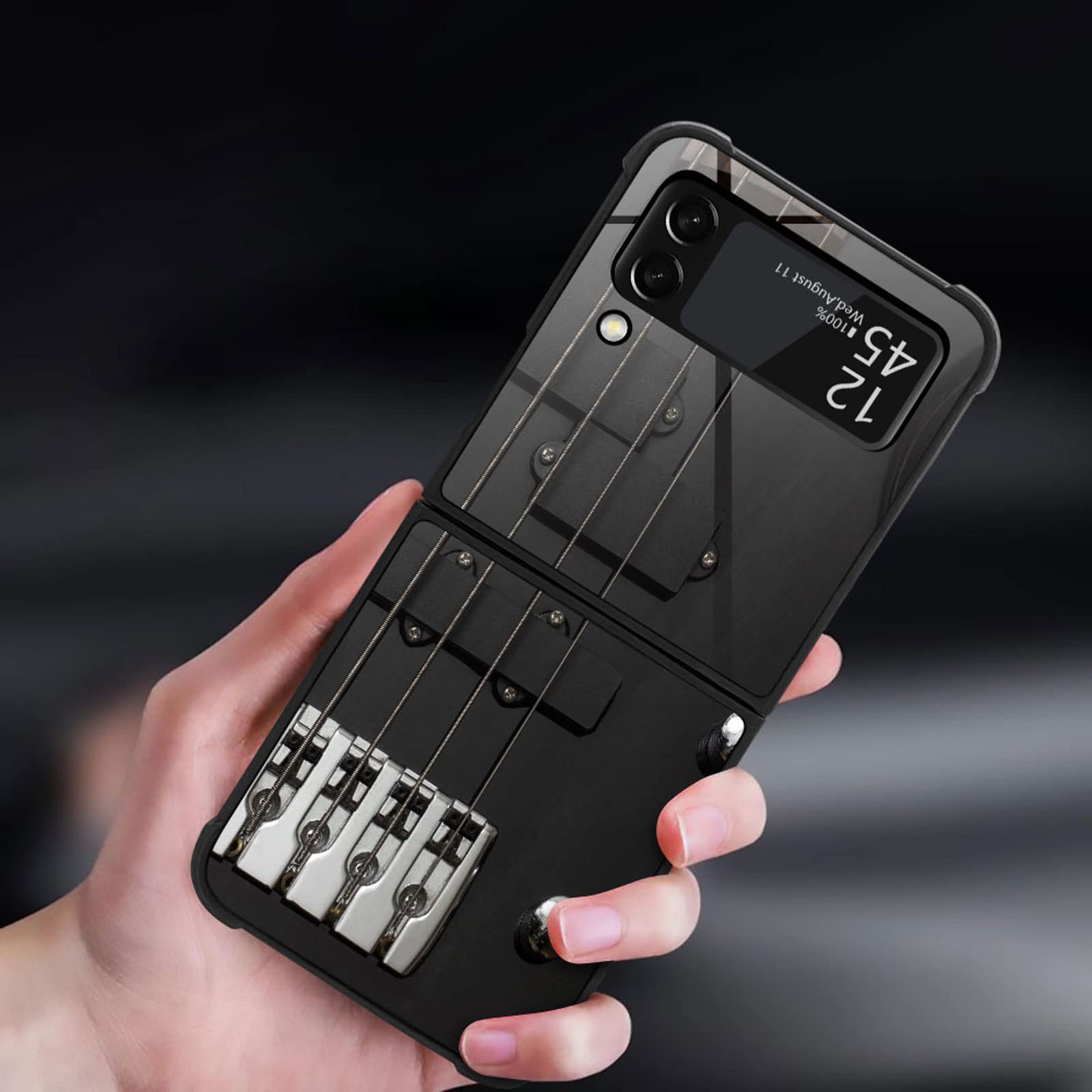 CARLOCA Shockproof Hard Acrylic Case for Samsung Galaxy Z Flip 3 5G - Guitar Bass Strings Black Graphic Design | Anti-Scratch Protective Cover | Perfect for Music Lovers & Daily Use