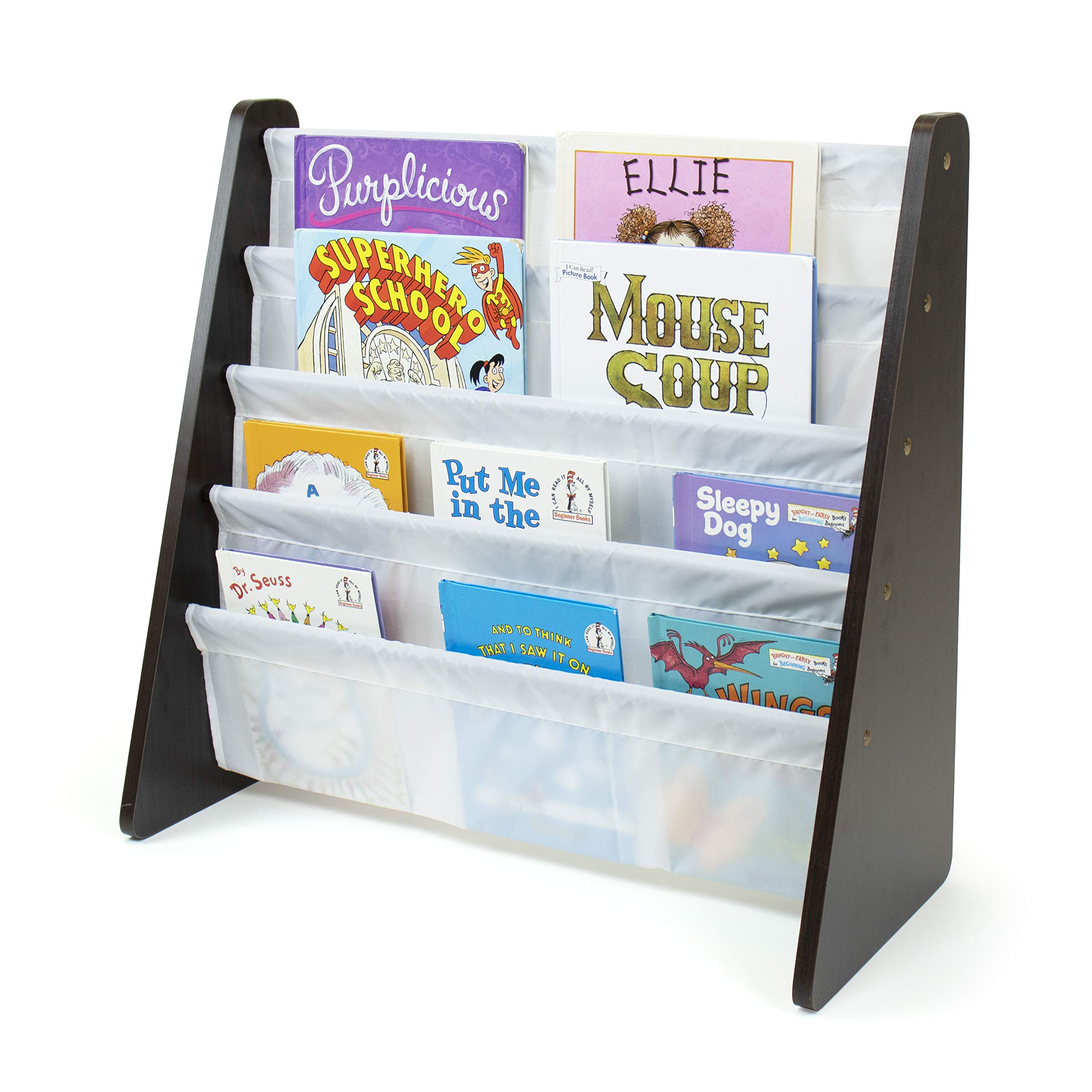 Humble Crew Supersized Wood Toy Storage Organizer with Book Rack - Kids Room Bookshelf for Toys & Books (Espresso/White) - Perfect for Nursery, Playroom & Classroom Organization