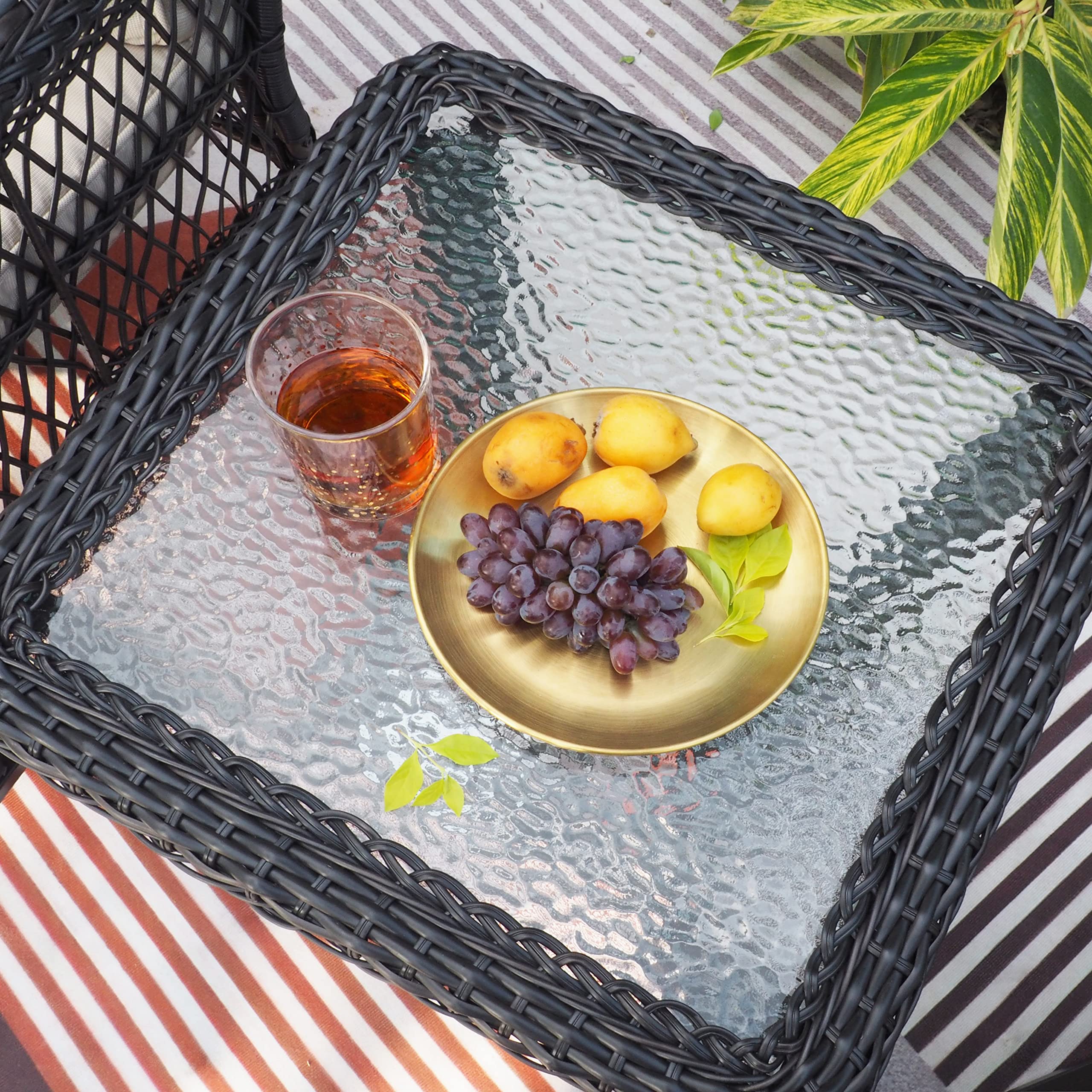 3-Piece Rattan Rocking Chair Set with Khaki Cushions & Coffee Table - All-Weather Resin Wicker Patio Furniture for Backyard, Garden & Living Room | Perfect for Outdoor Relaxation, Porch Sitting & Home Decor