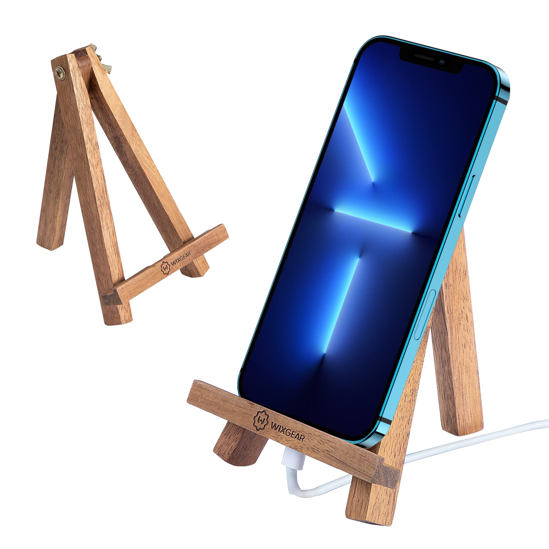 WixGear Wooden Easel Stand - Adjustable Phone & Tablet Holder for iPhone, iPad, Samsung - Artist Canvas Style Desktop Organizer - Perfect for Video Calls, Online Classes, and Digital Art Display