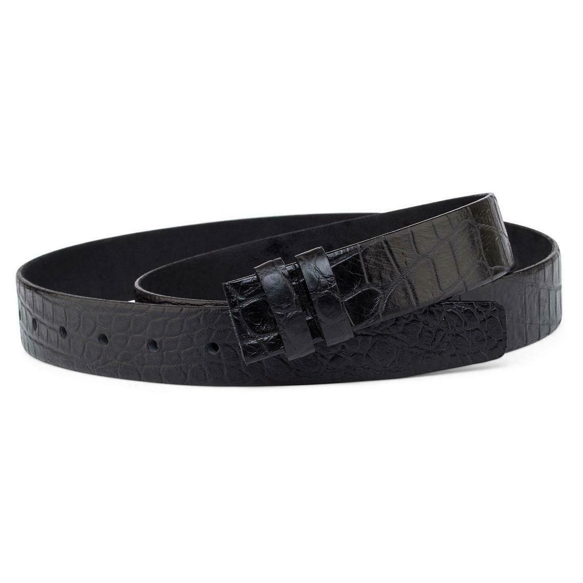 Black Crocodile Embossed Leather Belt for Men & Women - 1 Inch Thin Strap - Premium Dunhill Style Accessory - Perfect for Office, Casual & Formal Wear