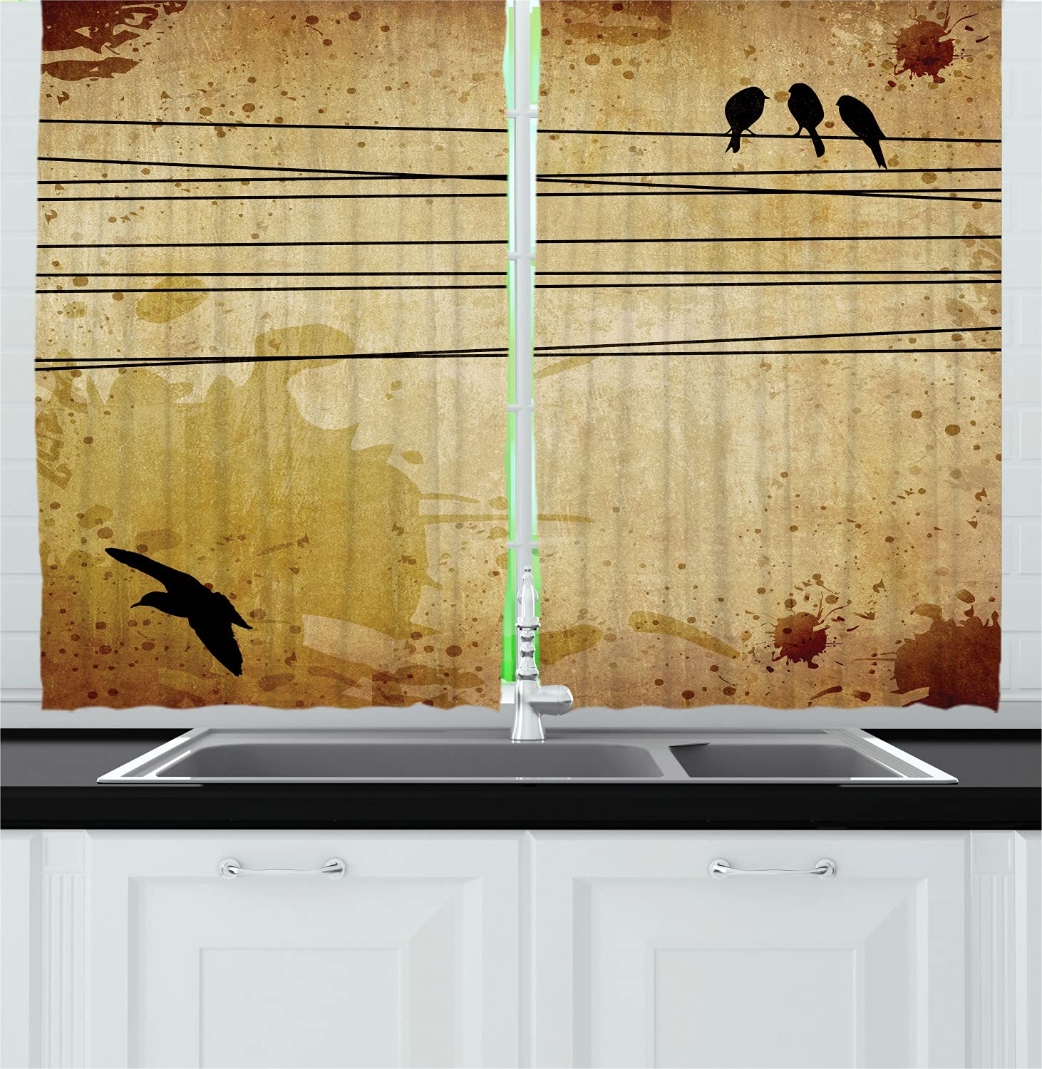 Ambesonne Vintage Birds & Animals Kitchen Curtains - 2 Panels, 55