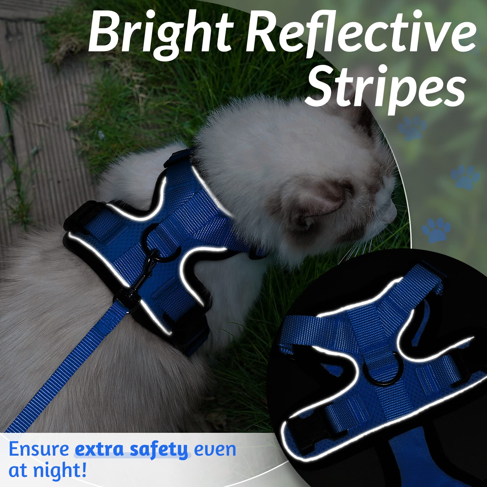 Rabbitgoo Escape Proof Cat Harness and Leash Set - Adjustable Soft Vest for Walking, Breathable Reflective Jacket with Easy Control (Navy Blue, XS) - Perfect for Outdoor Adventures & Vet Visits