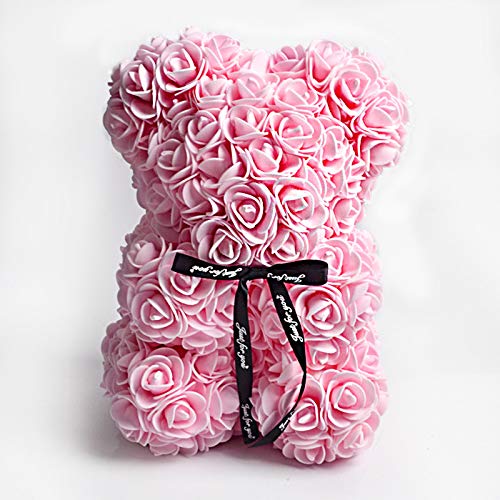 10 Inch Artificial Rose Bear - Light Pink Valentine's Day Gift for Women, Wife, Girlfriend, Mom | Birthday, Anniversary & Mother's Day Present with Clear Gift Box | Perfect for Romantic Surprises, Home Decor & Special Occasions