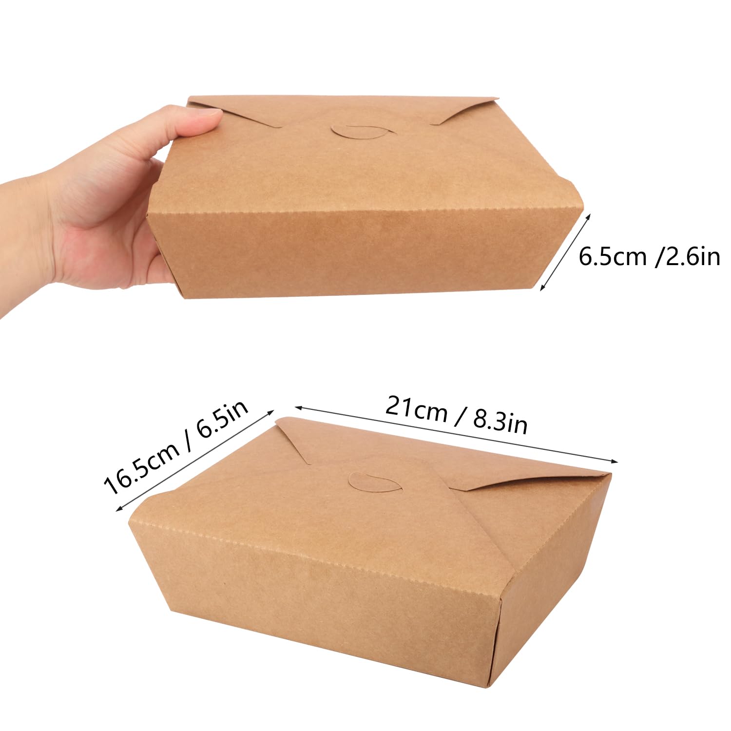 50 Pack Rustic Brown 70oz Eco-Friendly Cardboard Takeout Food Containers - Microwave & Freezer Safe - Perfect for Restaurants, Catering & Meal Prep Storage
