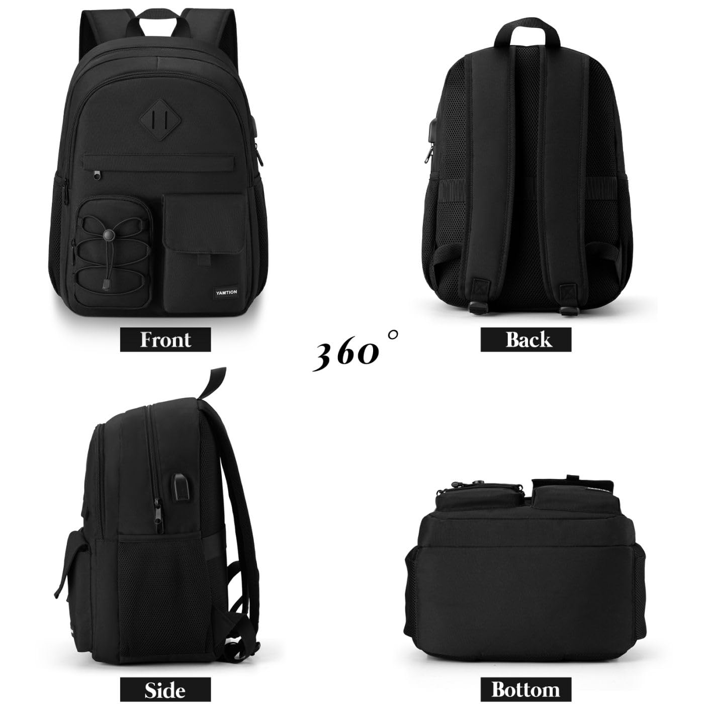 17.3 Inch Laptop Backpack for Women & Men - Durable Travel Backpack for High School, College Students & Teens - Water-Resistant School Bookbag for Daily Commute, Work & Outdoor Activities - Black