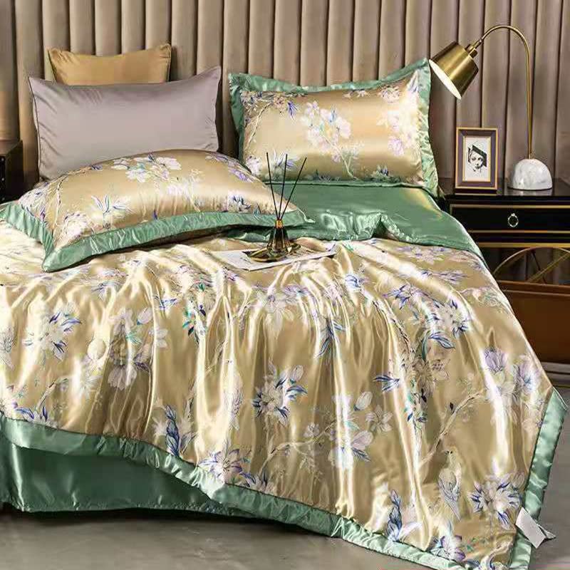 YHWW Summer Quilt Set - 1 Piece Ice Silk Cooling Thin Blanket for Office Nap & Knee Cover (150x200cm, Blue & Yellow) | Lightweight Washable Duvet for Adults & Kids | Perfect for Home, Office & Travel Use